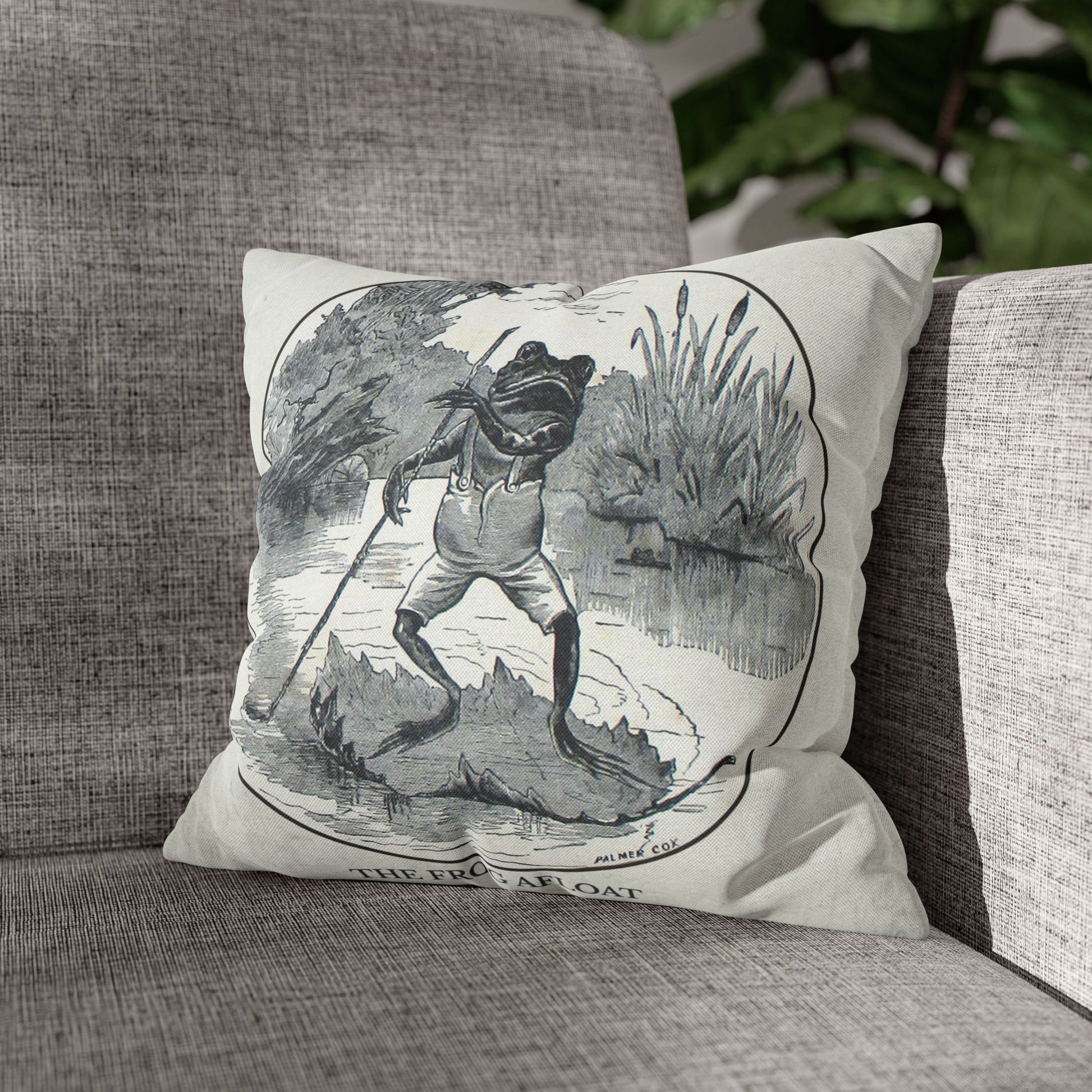 Frog cushion cover 14x14 size vintage antique design for reading nook