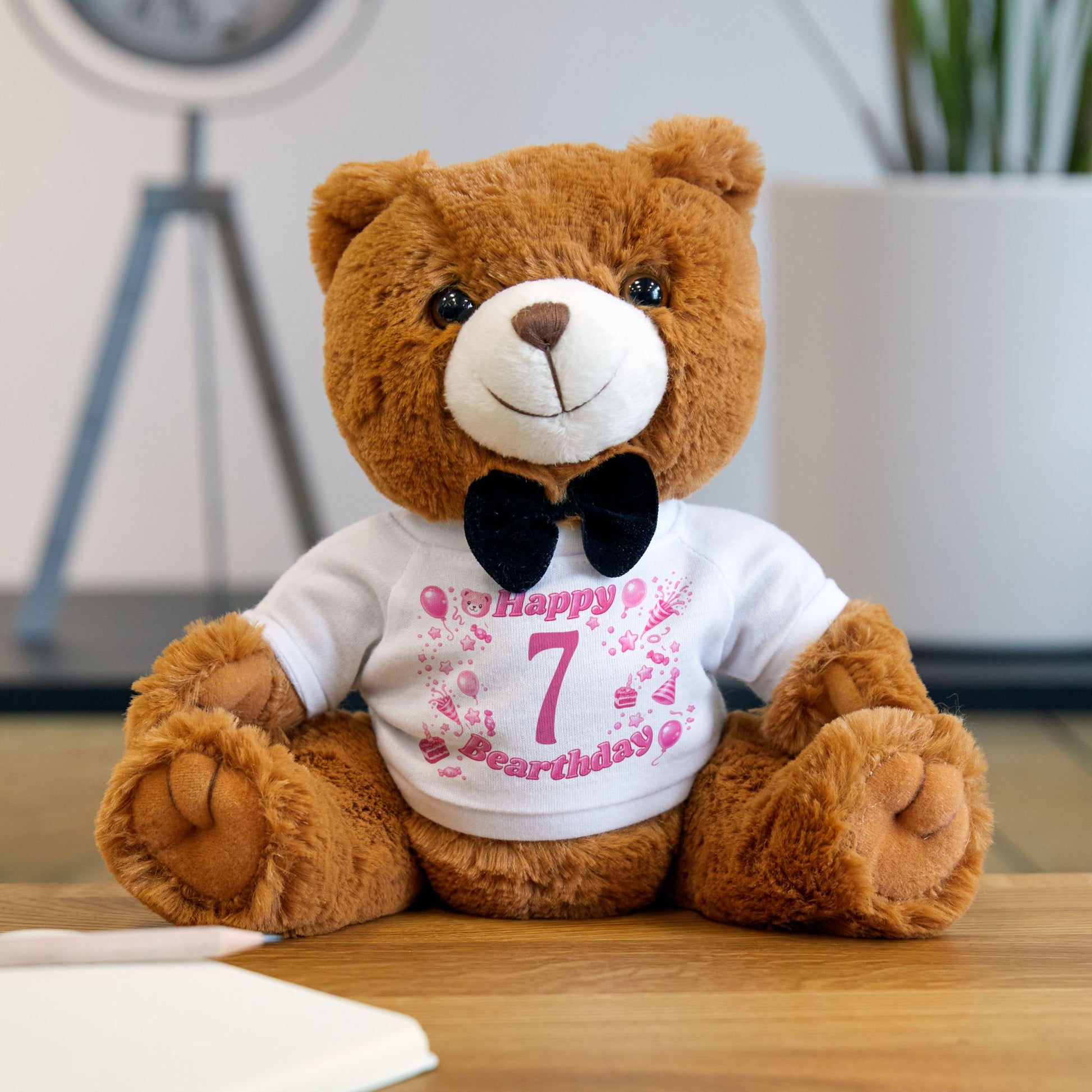 Happy Bearthday Birthday Teddy Bear Plushie in Pink Printify