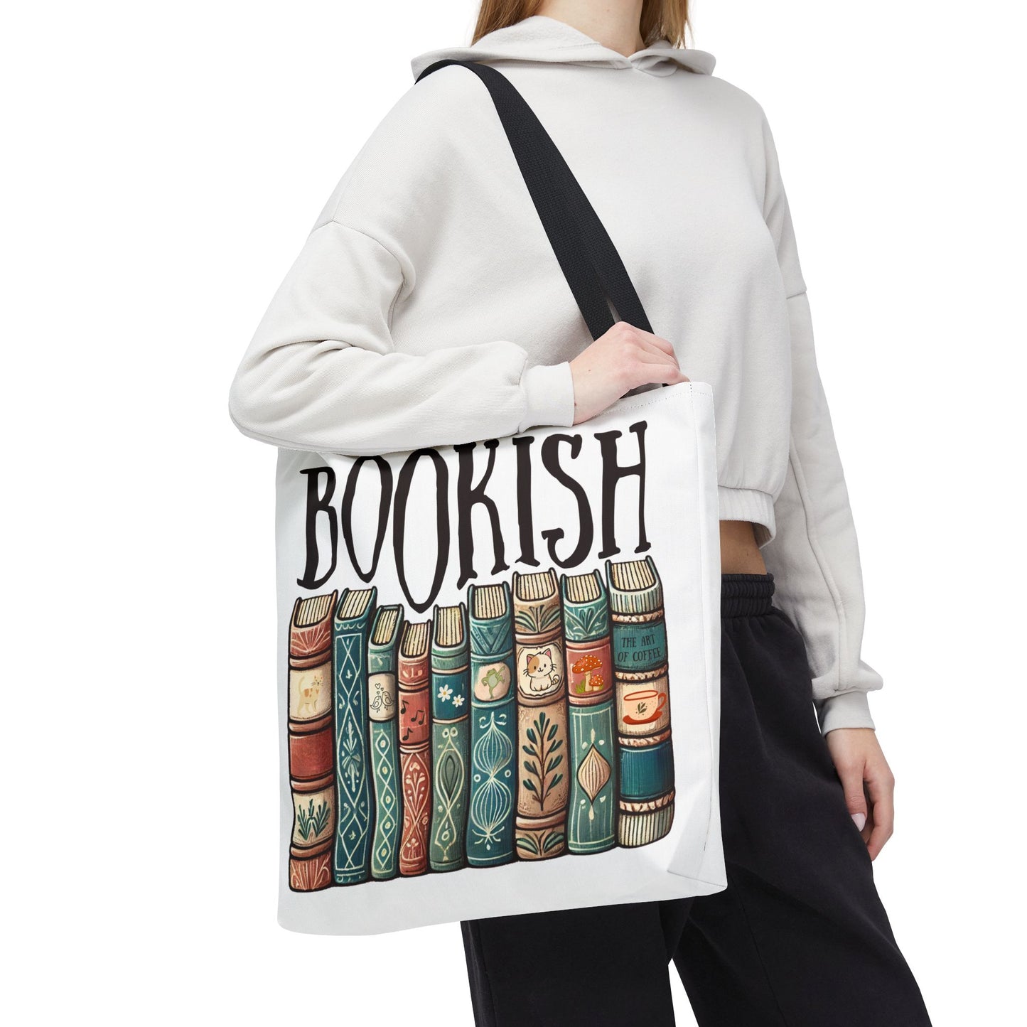 Bolsa de tela con temática de biblioteca para amantes de la literatura