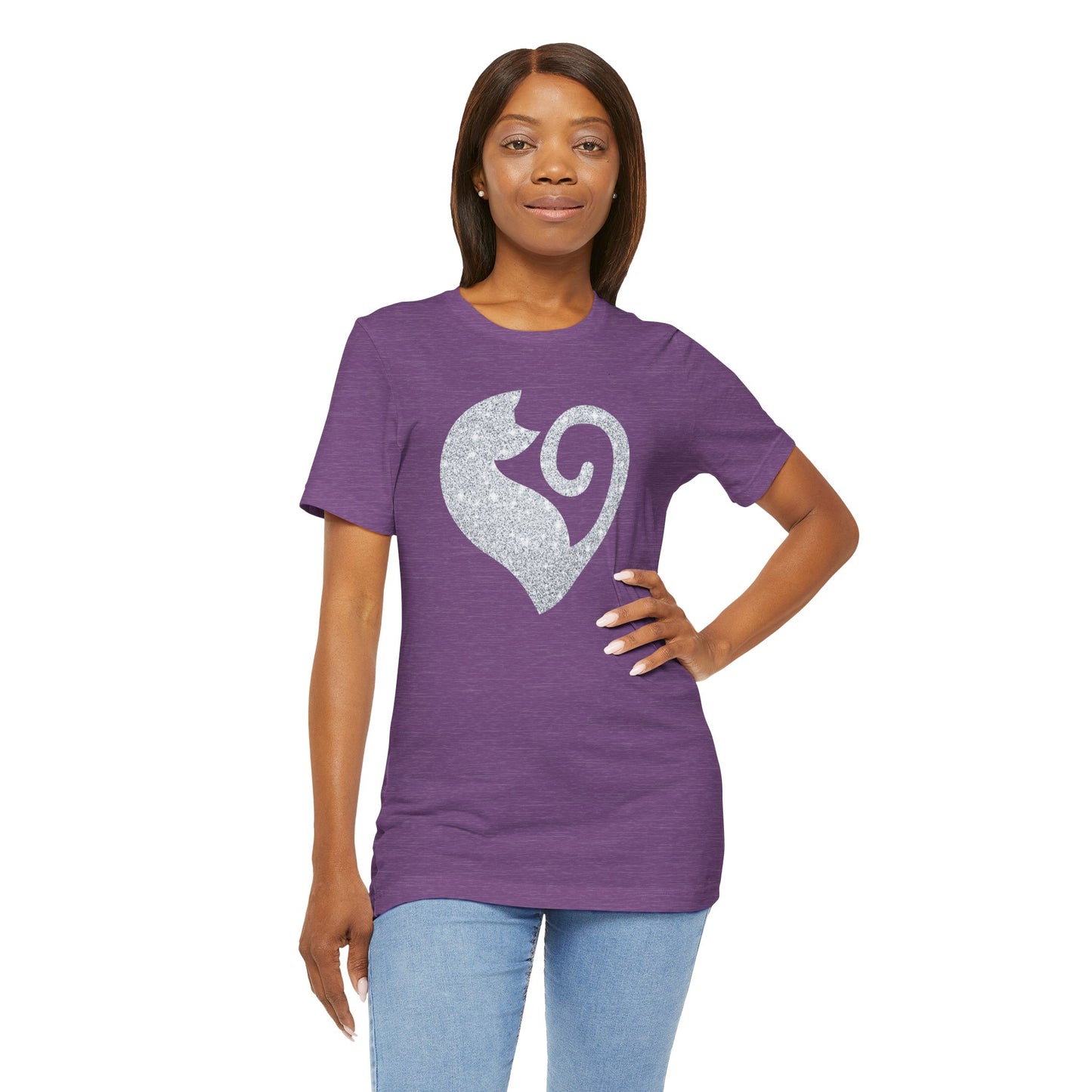 Cat Heart Silver Glitter Look Tee