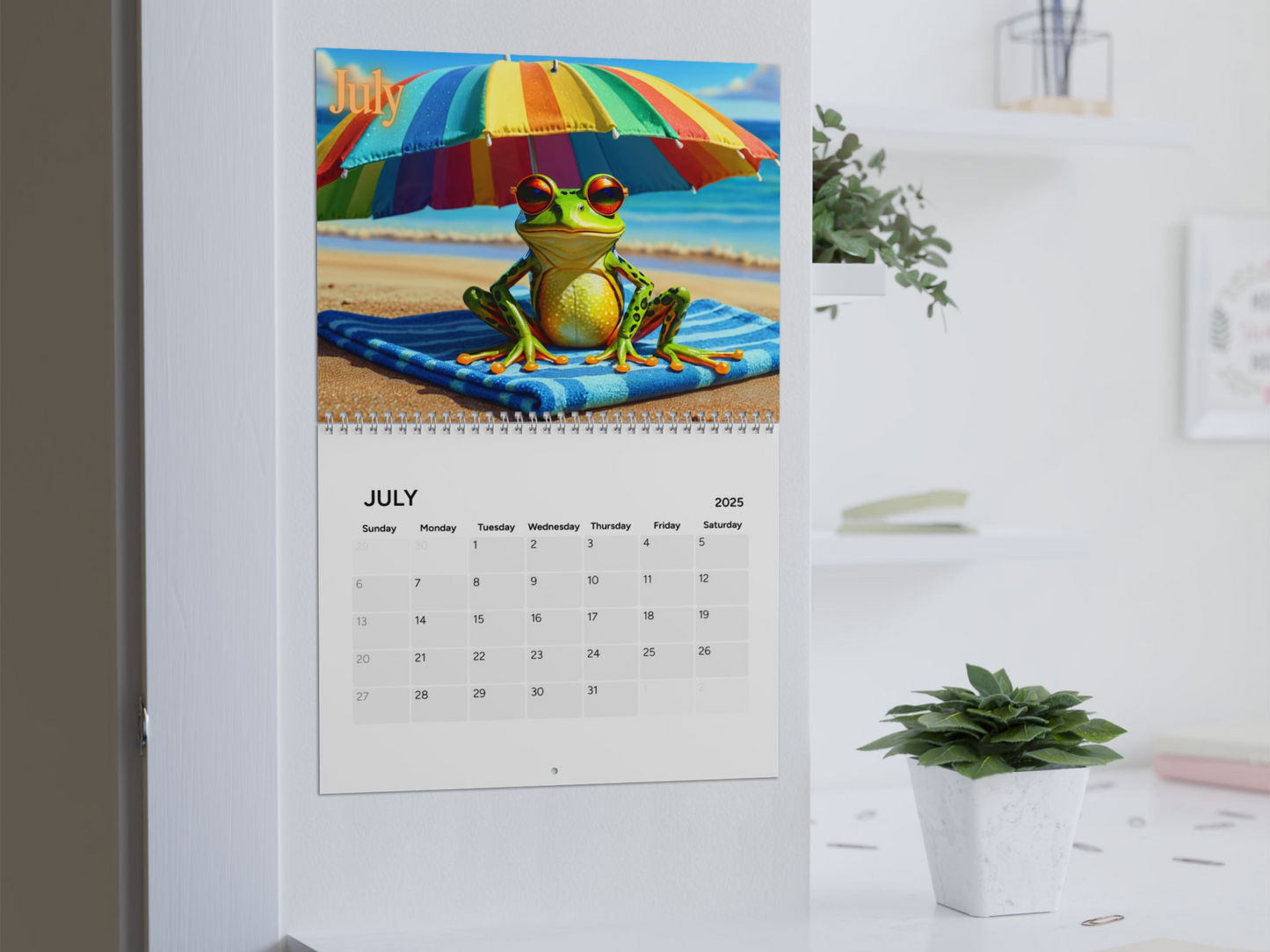 Bright Colored Frogs 2025 Wall Calendar, Cute Frogs Theme, Reptile Lover Gift, Kid's Stationary, Unique Gift Idea