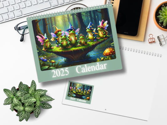 Calendario de pared 2025 con ranas de colores brillantes, temática de ranas lindas, regalo para amantes de los reptiles, papelería para niños, idea de regalo única