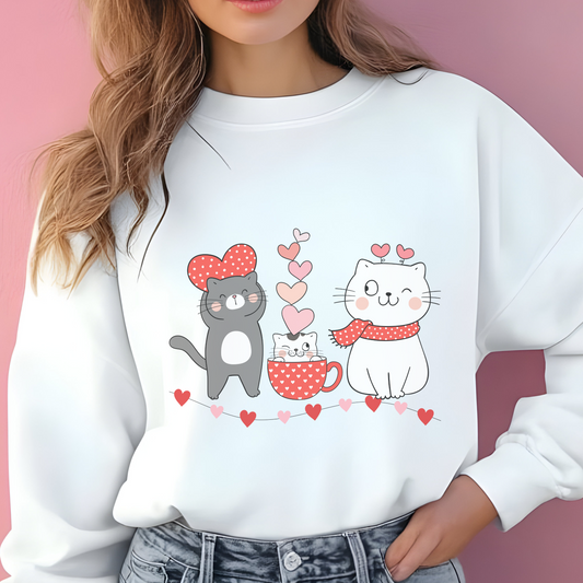 Kittens Valentines Day Sweatshirt, Cute Puppy and Kitten Valentines Pullover