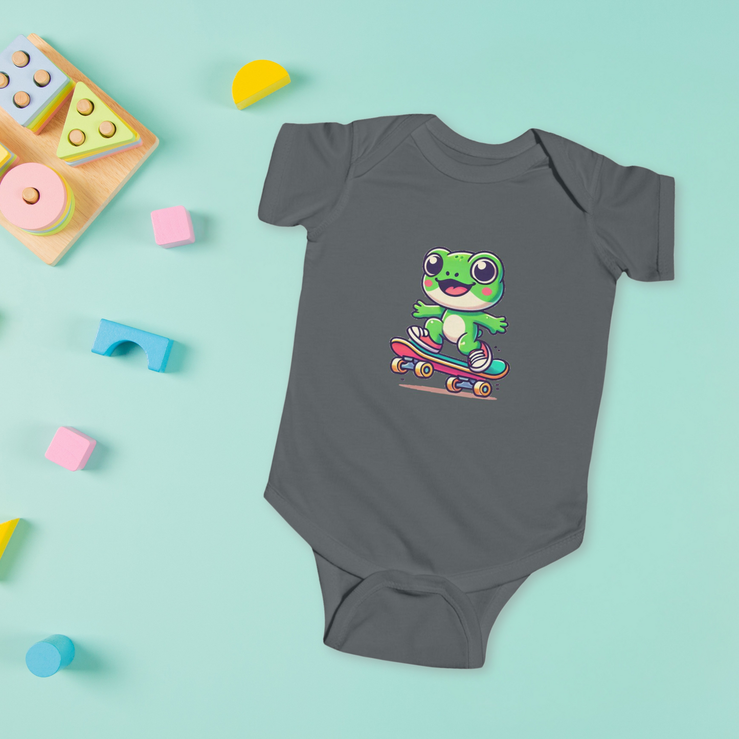 Skateboarding Frog Infant Baby Bodysuit, Cute Baby Clothes, Newborn Baby Shower Gift