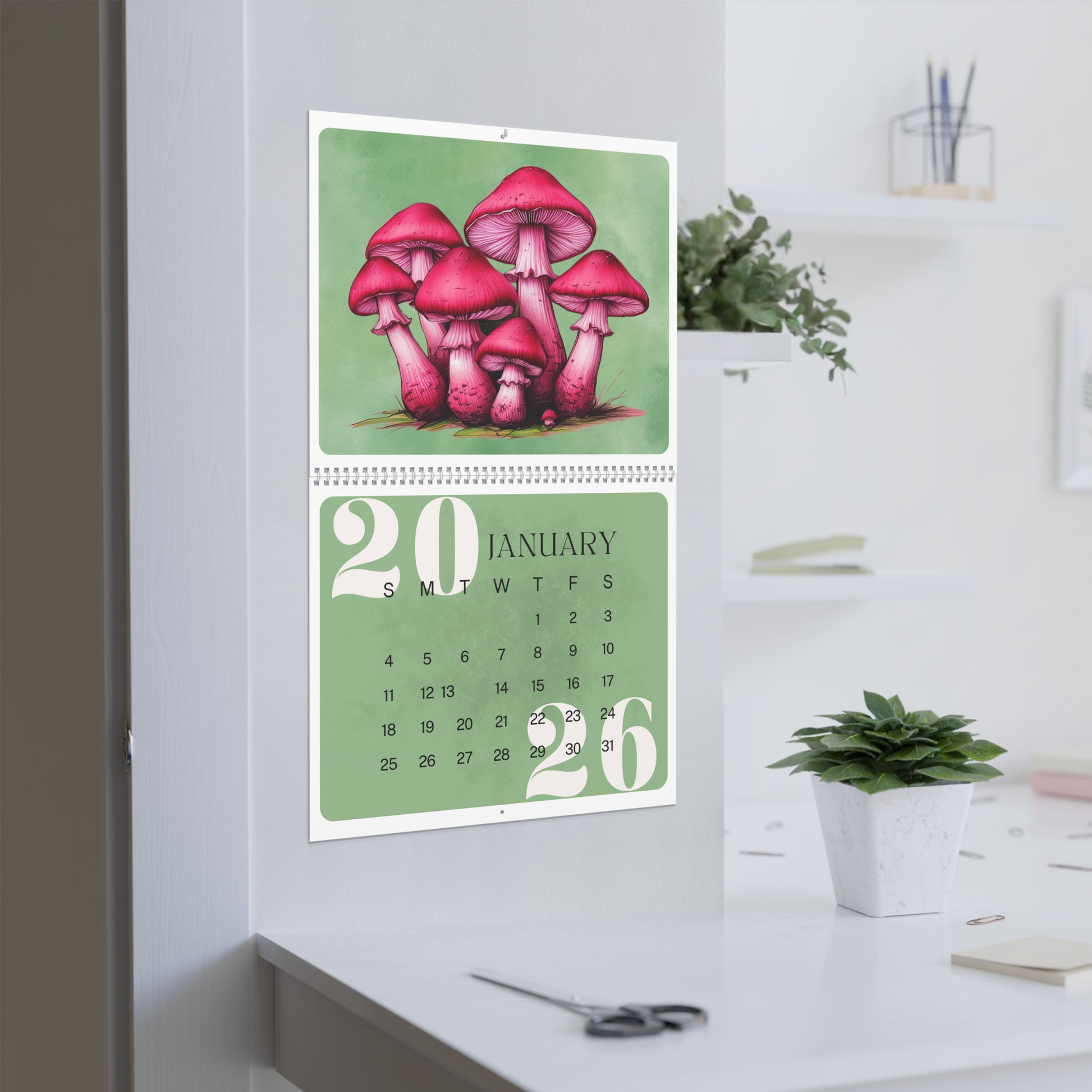 Colorful Mushroom Wall Calendar 2026 Printify