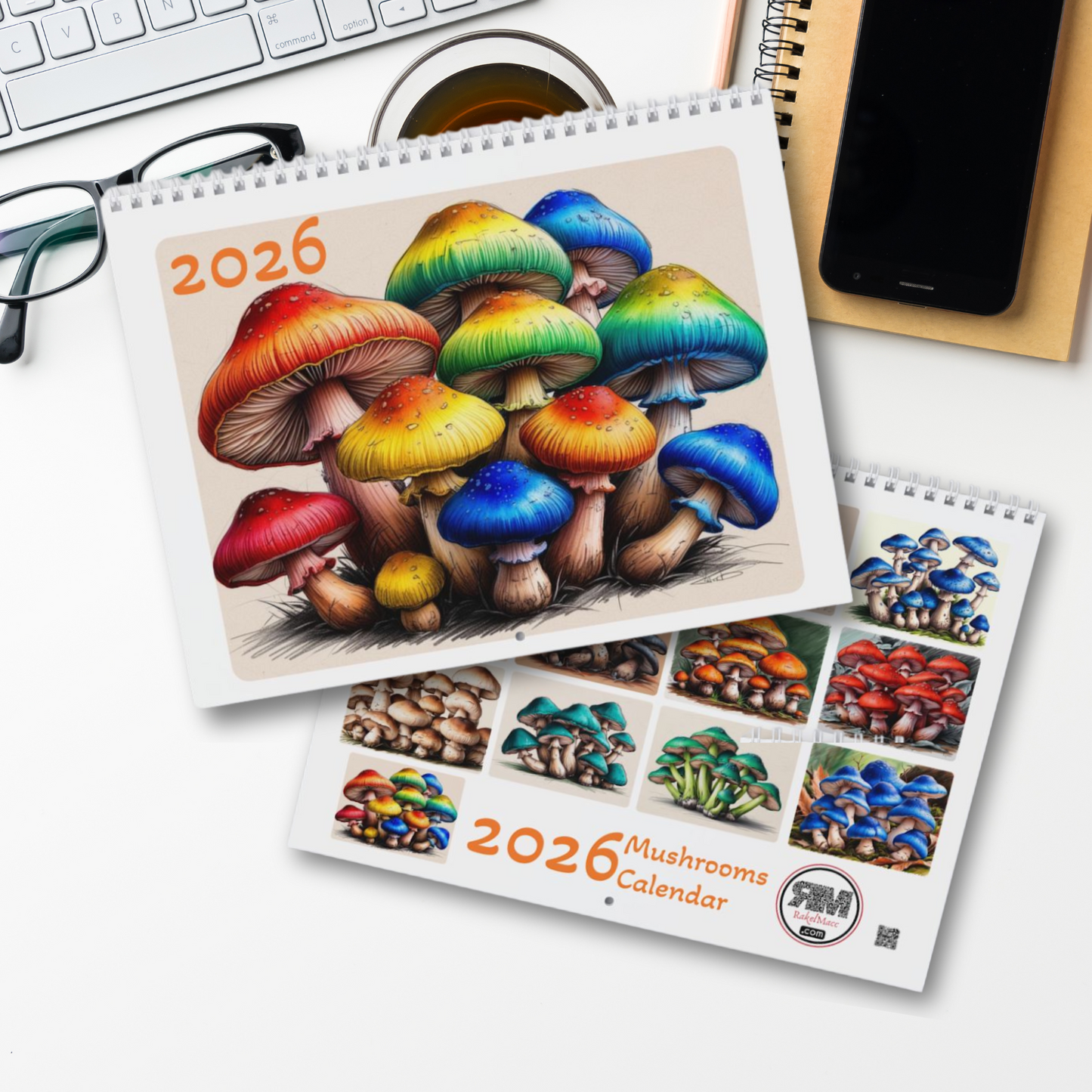 Colorful Mushroom Wall Calendar 2026