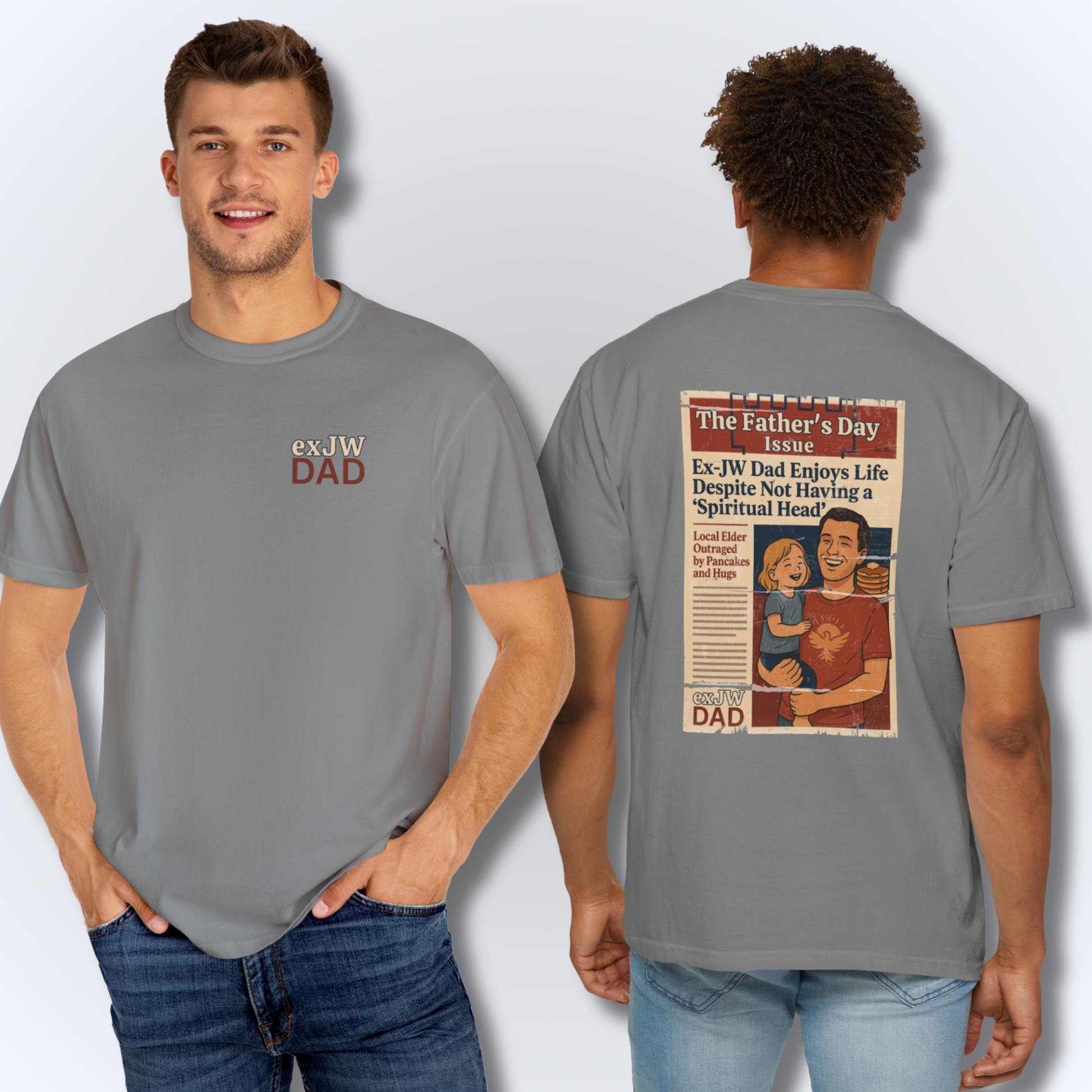 Ex-JW Humor Father’s Day Tee – First Father’s Day as a "Worldly" Dad T-Shirt Printify