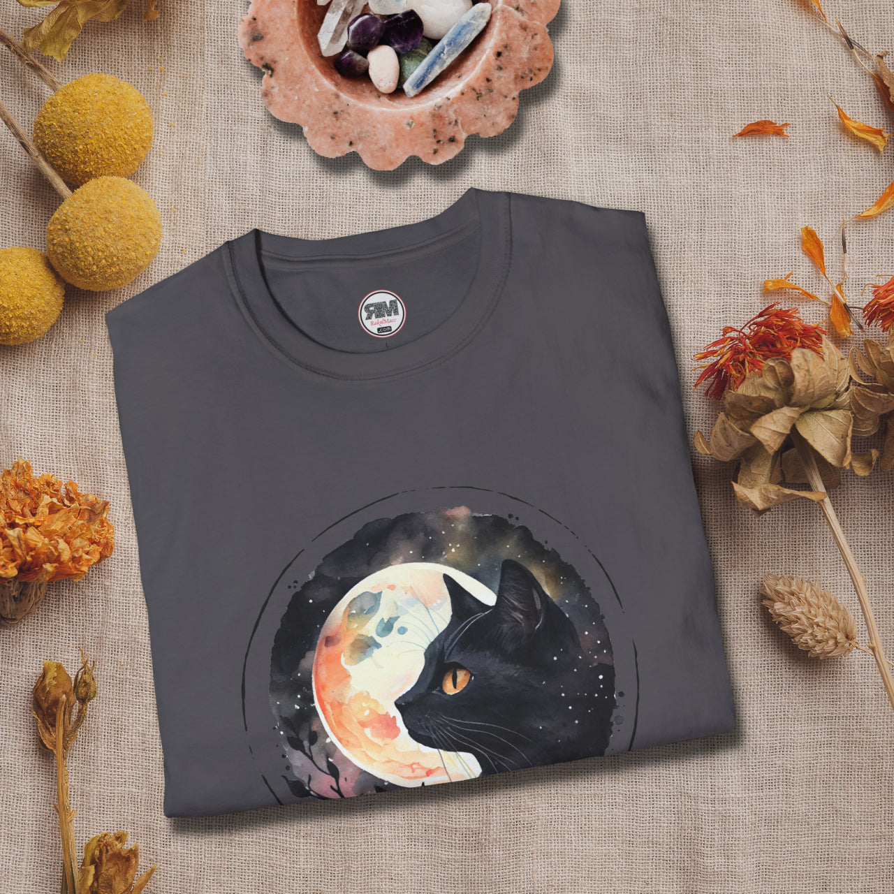 Black Cat in the Moonlight T-Shirt - Witchy Lunar Glow Tee