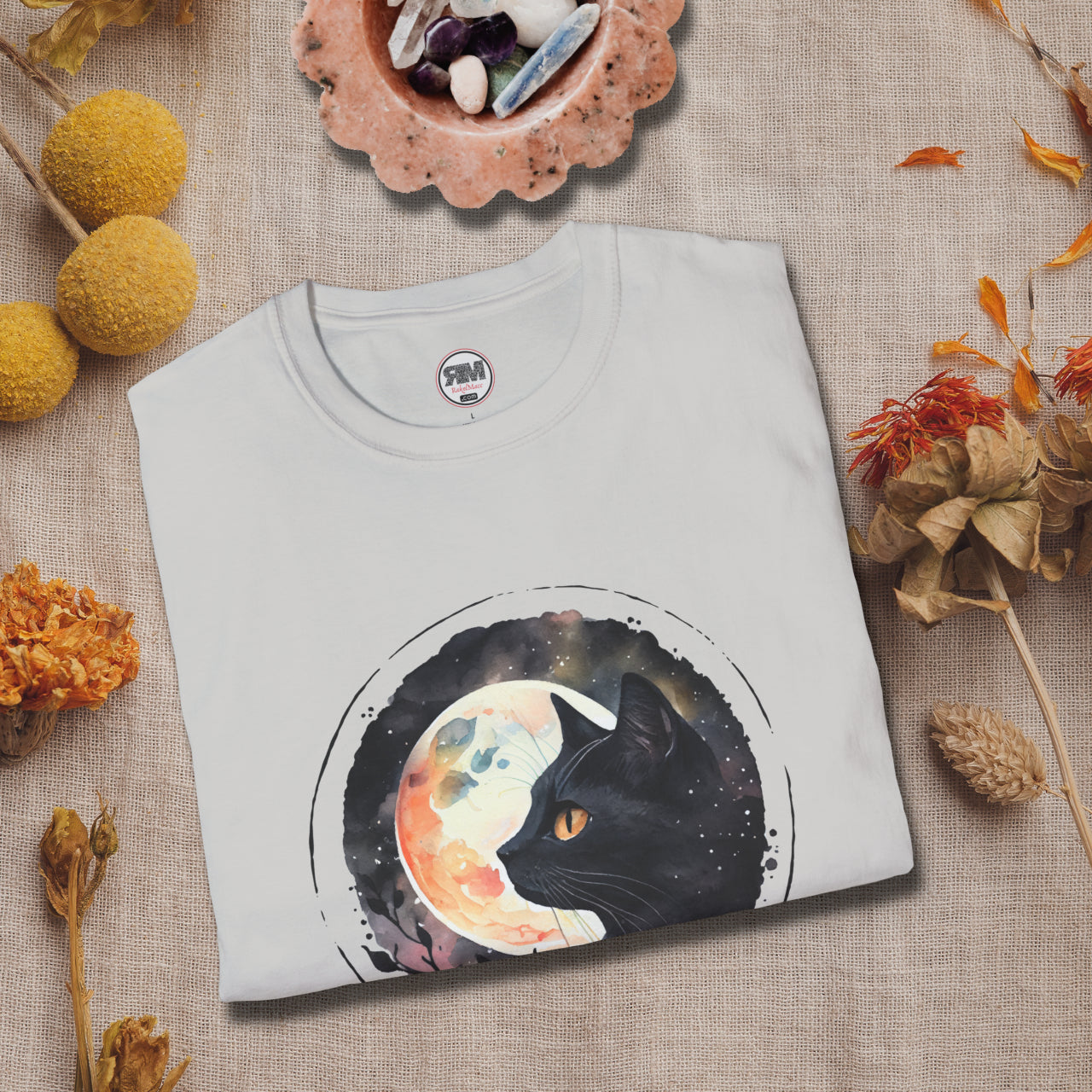 Black Cat in the Moonlight T-Shirt - Witchy Lunar Glow Tee