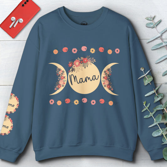 Custom Mama Sweatshirt with Sleeve Print, Personalized Mama Gift