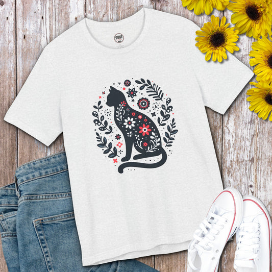 Botanical Shadow Cat Tee Mystic Cottagecore Floral Feline