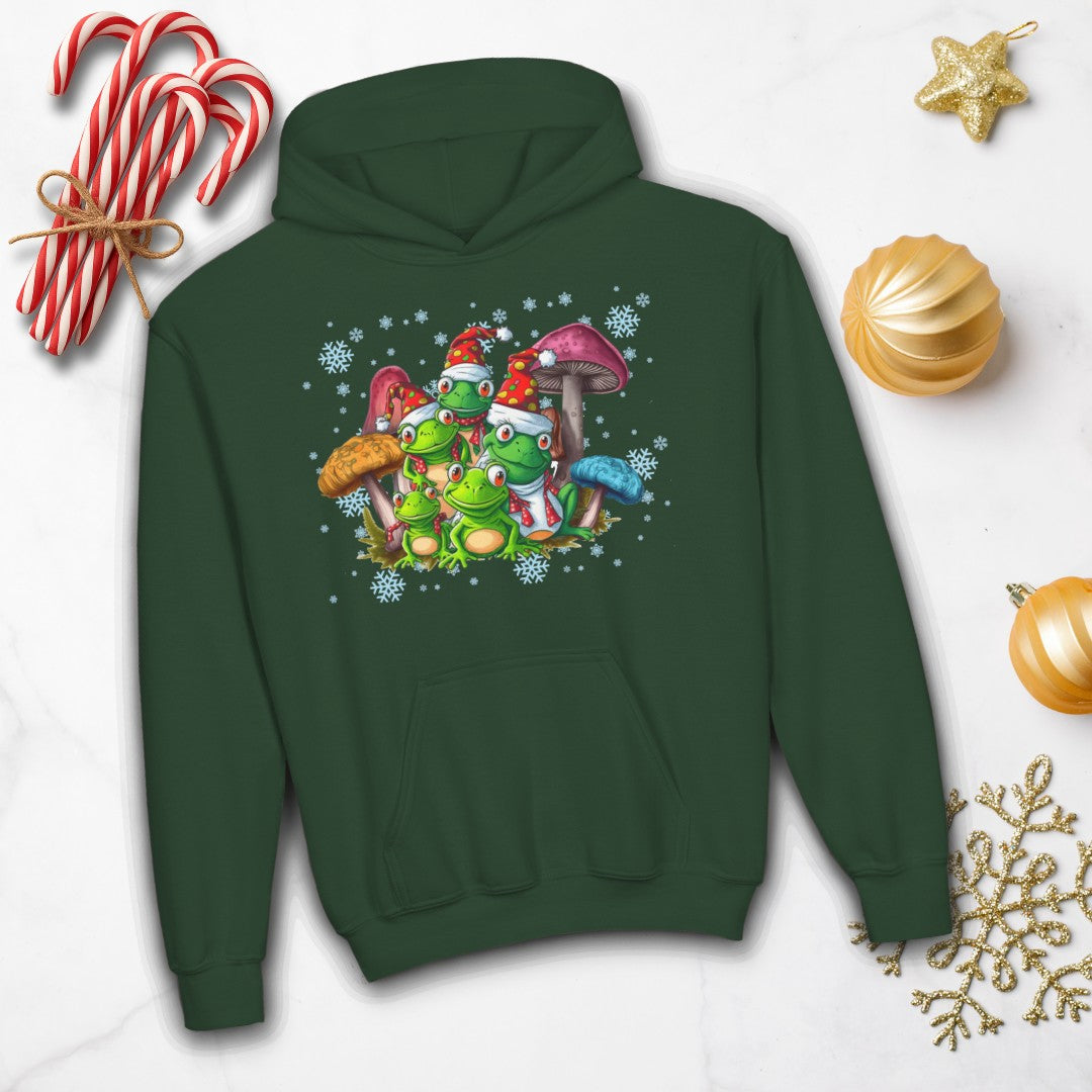 Kids Christmas Frogs Hoodie | Frogs & Toadstools Holiday Sweatshirt
