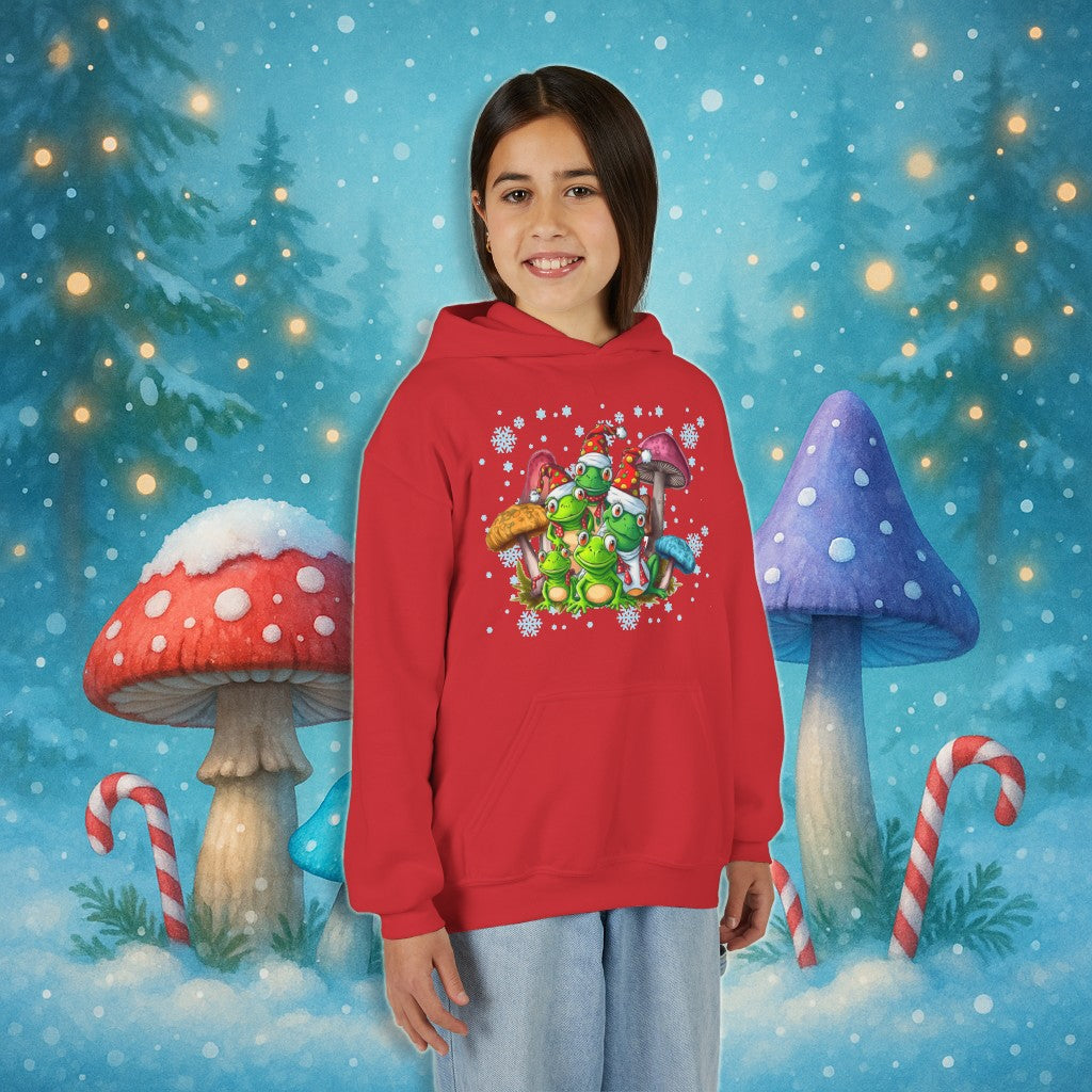 Kids Christmas Frogs Hoodie | Frogs & Toadstools Holiday Sweatshirt