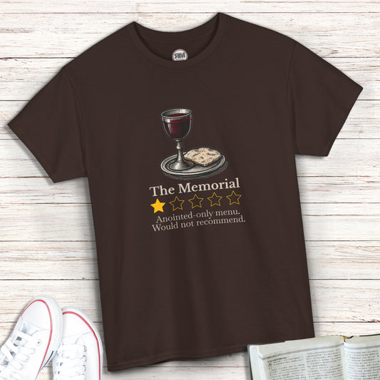 ExJW Memorial Parody T-Shirt – Funny JW Review Tee with Bread and Wine