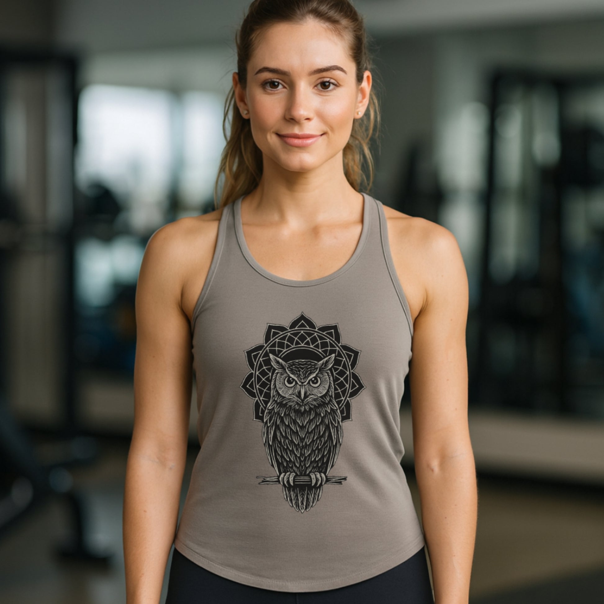 Witchy Boho Owl Mystic Line Art Mandala Tank Top Printify