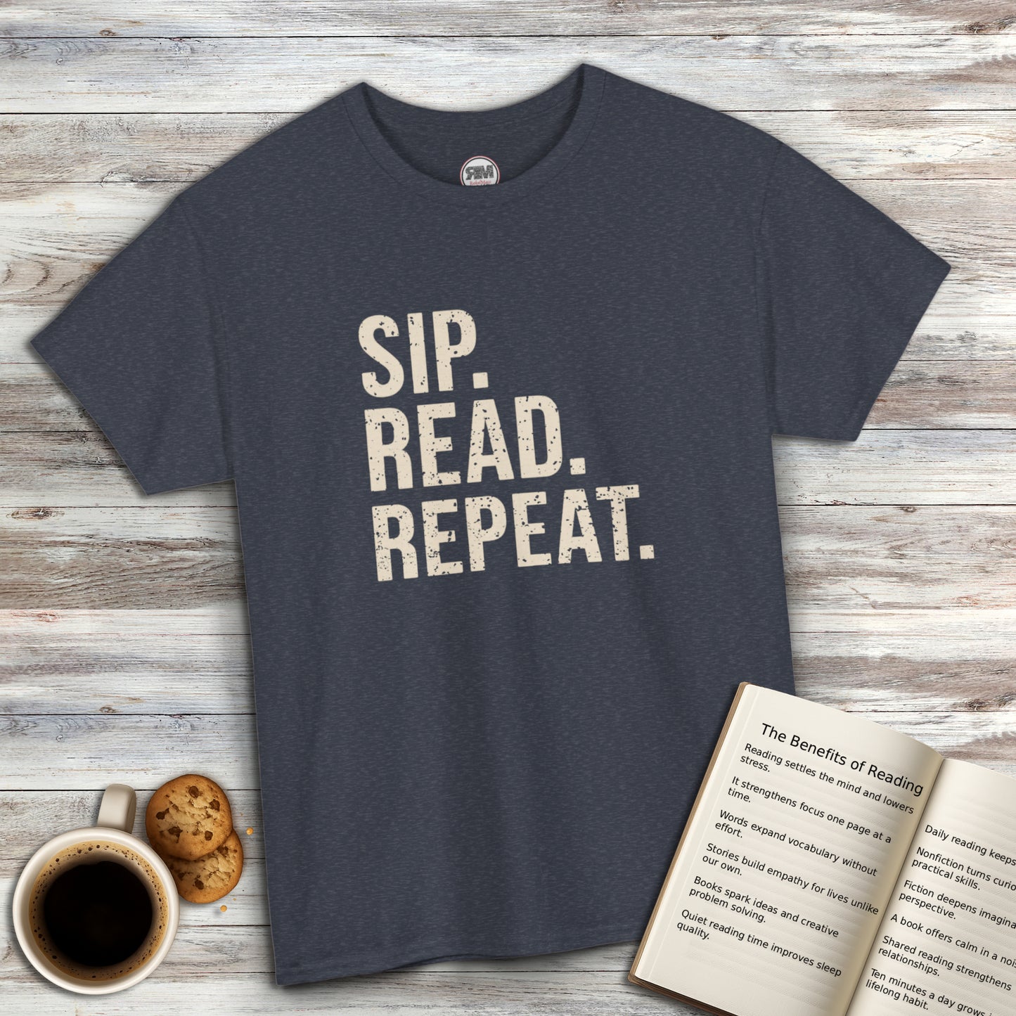 Sip Read Repeat Book Lover Casual Tee Printify