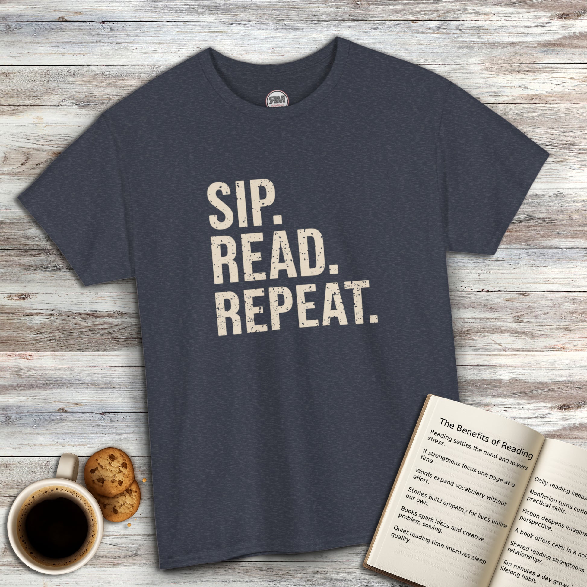 Sip Read Repeat Book Lover Casual Tee Printify