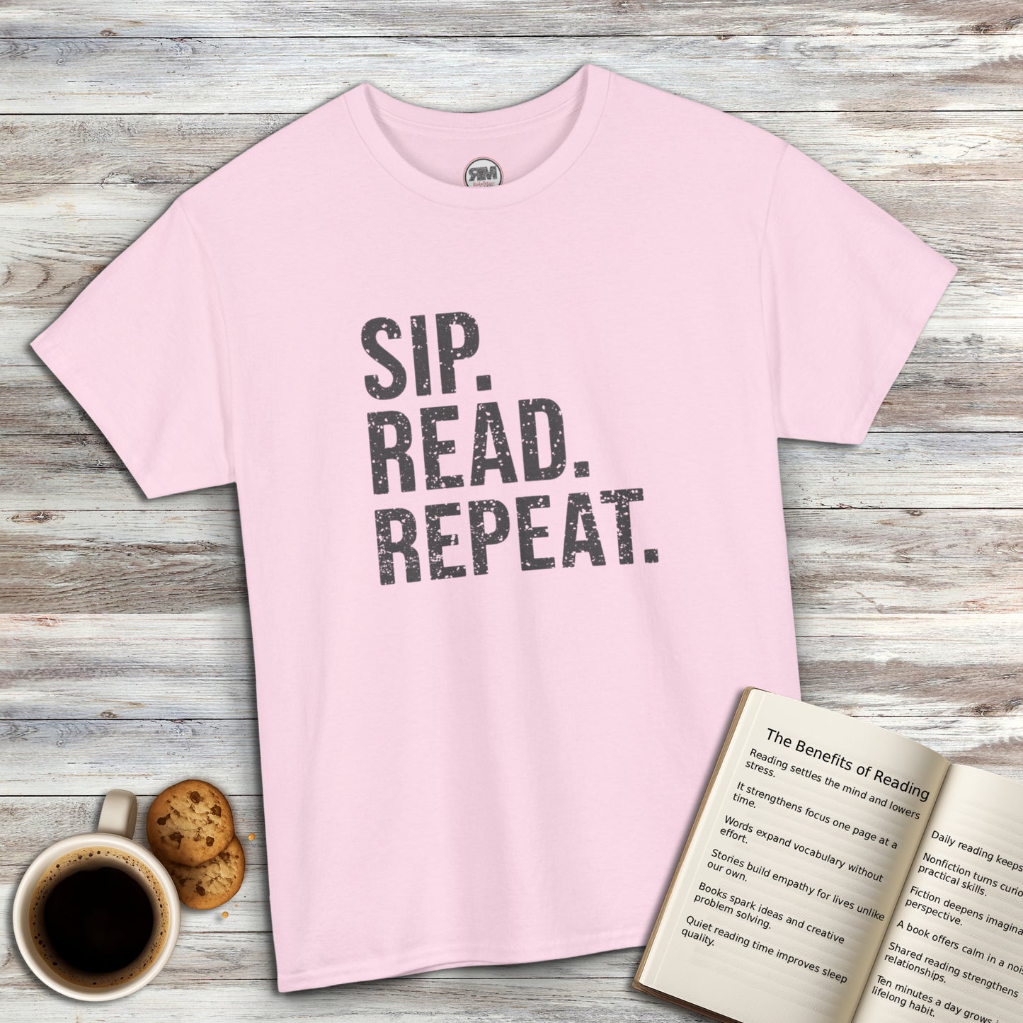 Sip Read Repeat Book Lover Casual Tee Printify