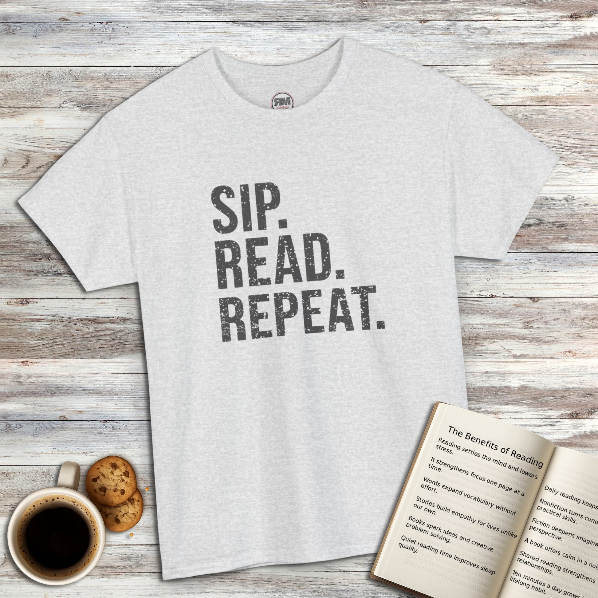 Sip Read Repeat Book Lover Casual Tee Printify