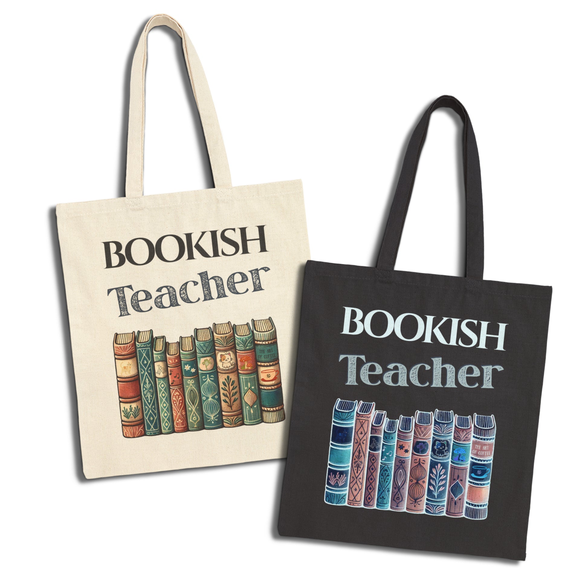 Bookish Teacher Tote Bags in natural or black