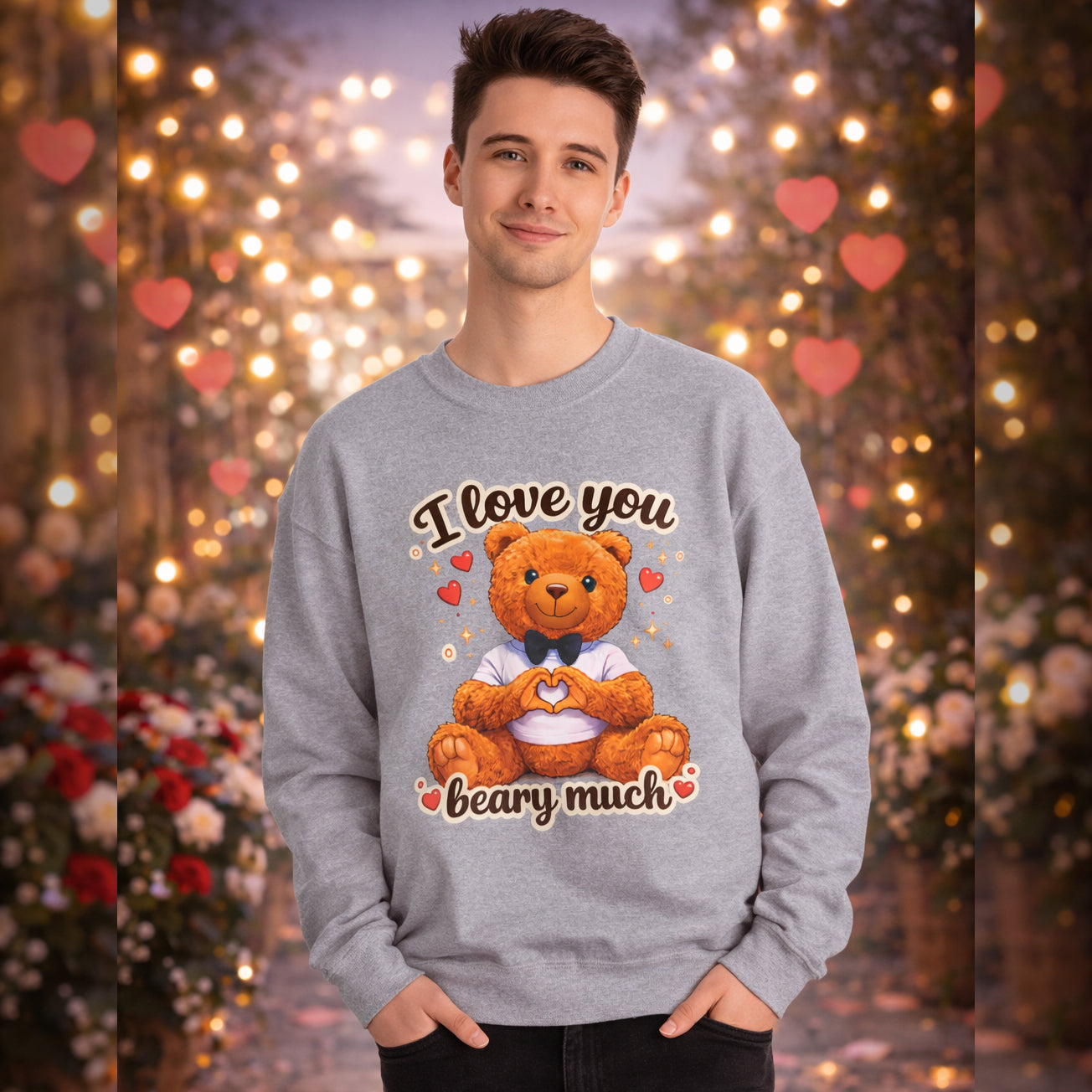 I Love You Beary Much Sweatshirt Cute Teddy Bear Valentine's Day Gift, Funny Pun Anniversary Gift Printify