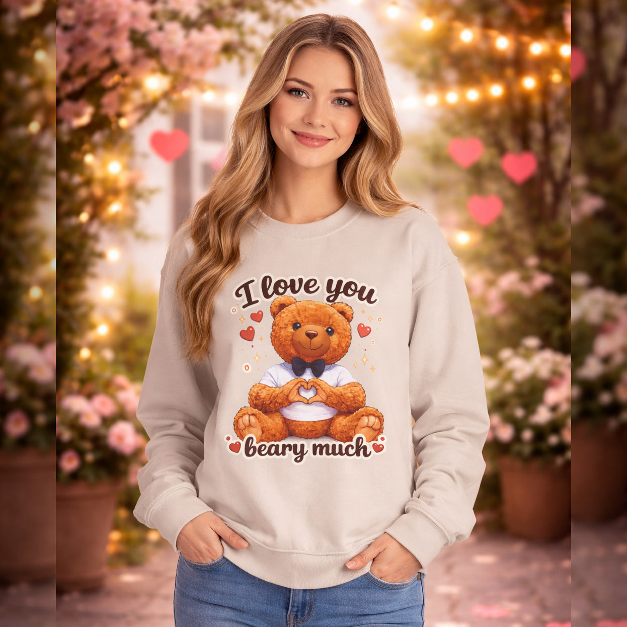I Love You Beary Much Sweatshirt Cute Teddy Bear Valentine's Day Gift, Funny Pun Anniversary Gift