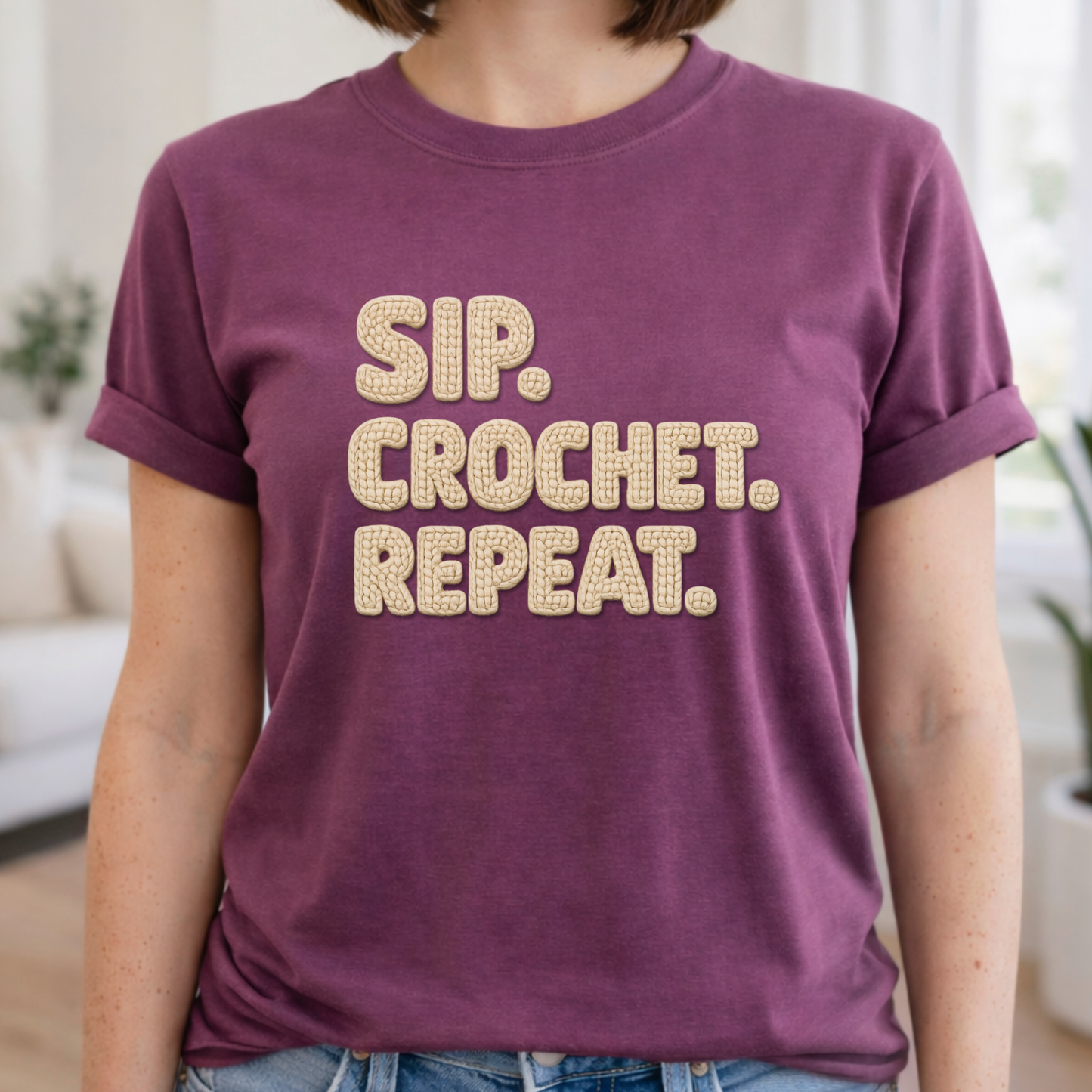 Sip. Crochet. Repeat. Unisex T-shirt