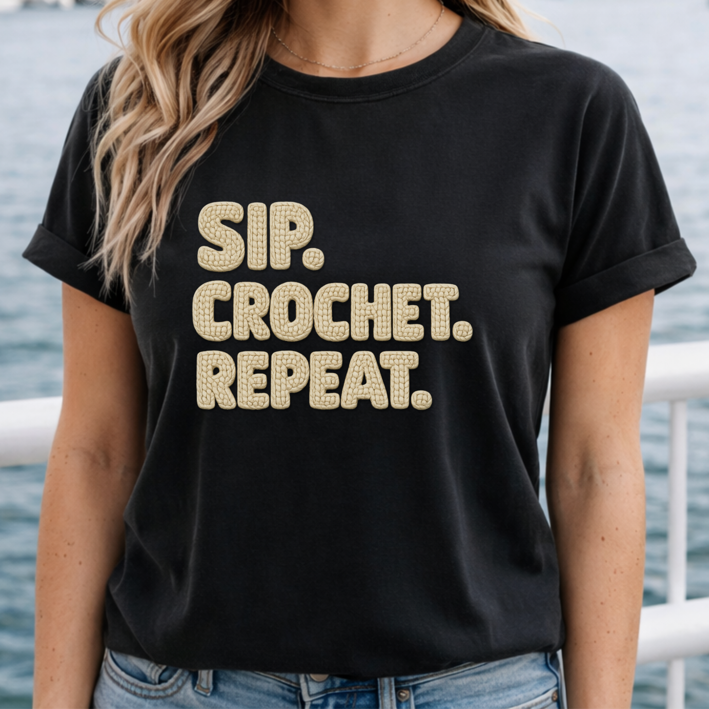 Sip. Crochet. Repeat. Unisex T-shirt