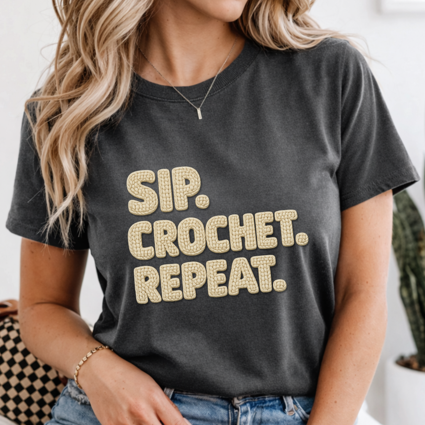 Sip. Crochet. Repeat. Unisex T-shirt