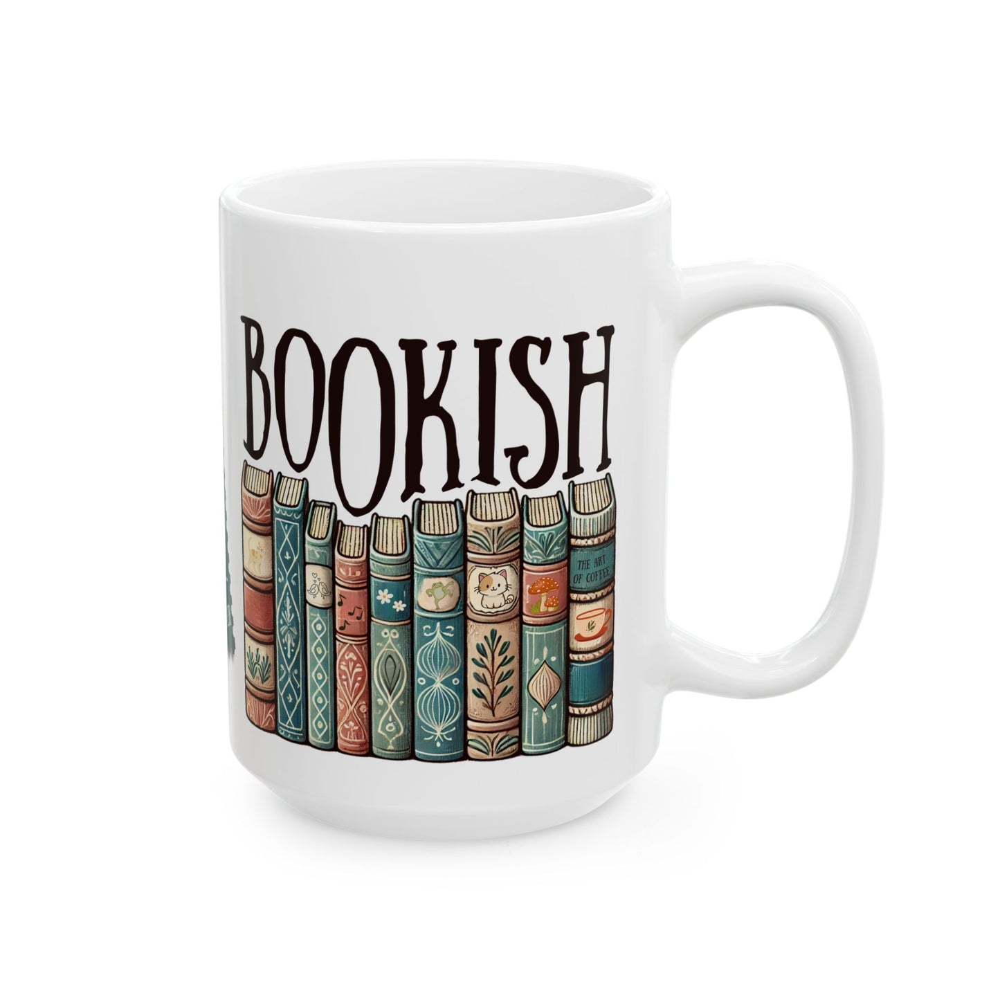 Taza de cerámica blanca Bookish disponible en 11 oz y 15 oz