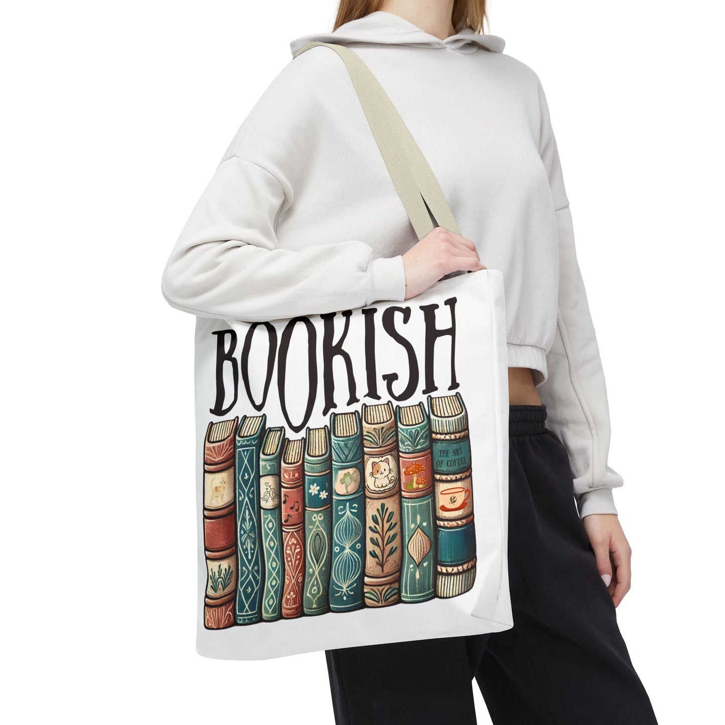 Bolsa de tela con temática de biblioteca para amantes de la literatura