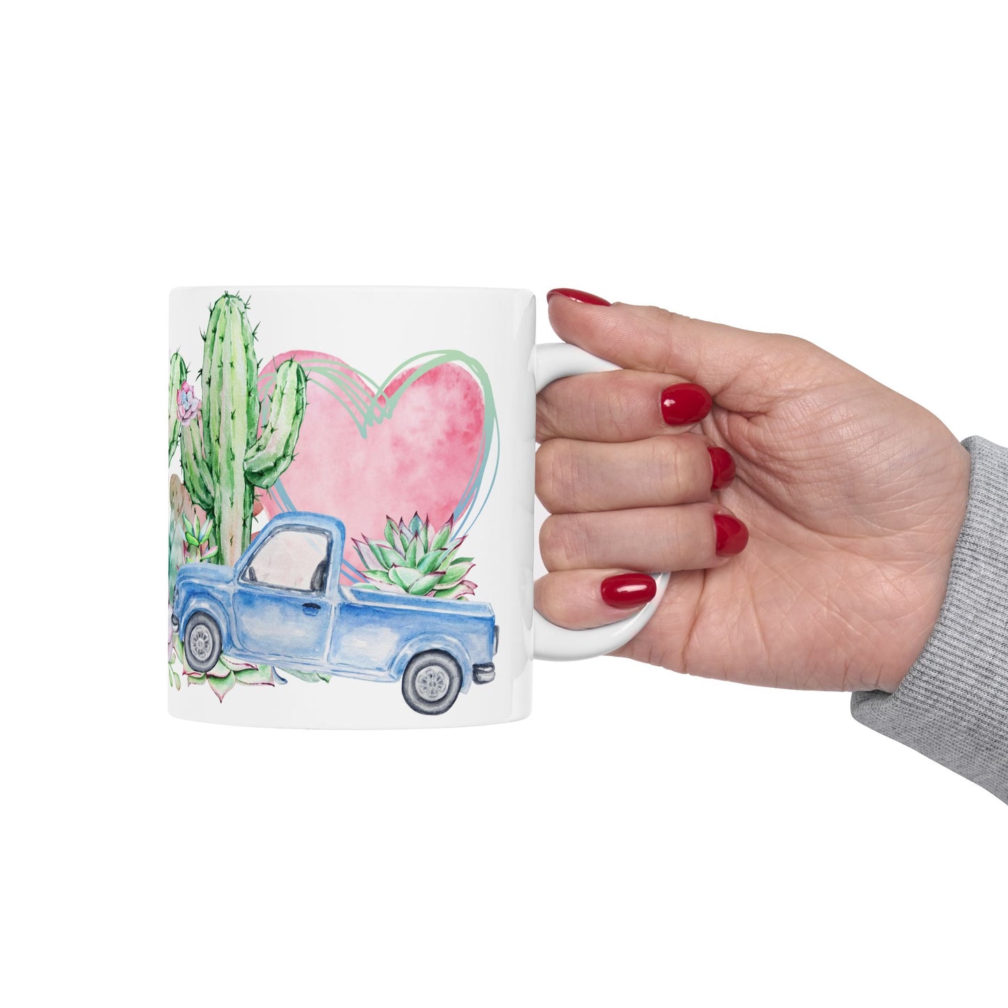 Taza de cerámica con cactus y suculentas en acuarela de 11 oz y 15 oz