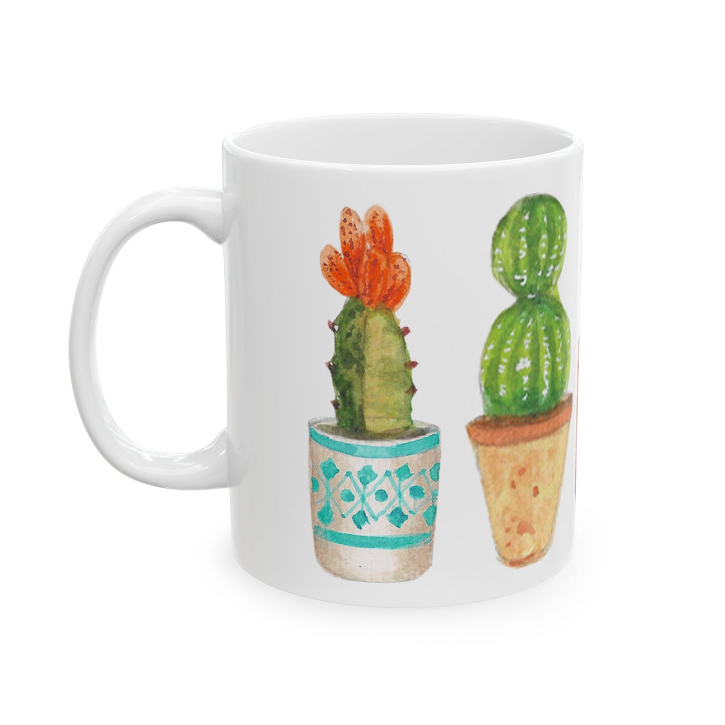 Taza de cerámica con acuarela de cactus y suculentas en macetas, idea de regalo para jardineros amantes de los cactus