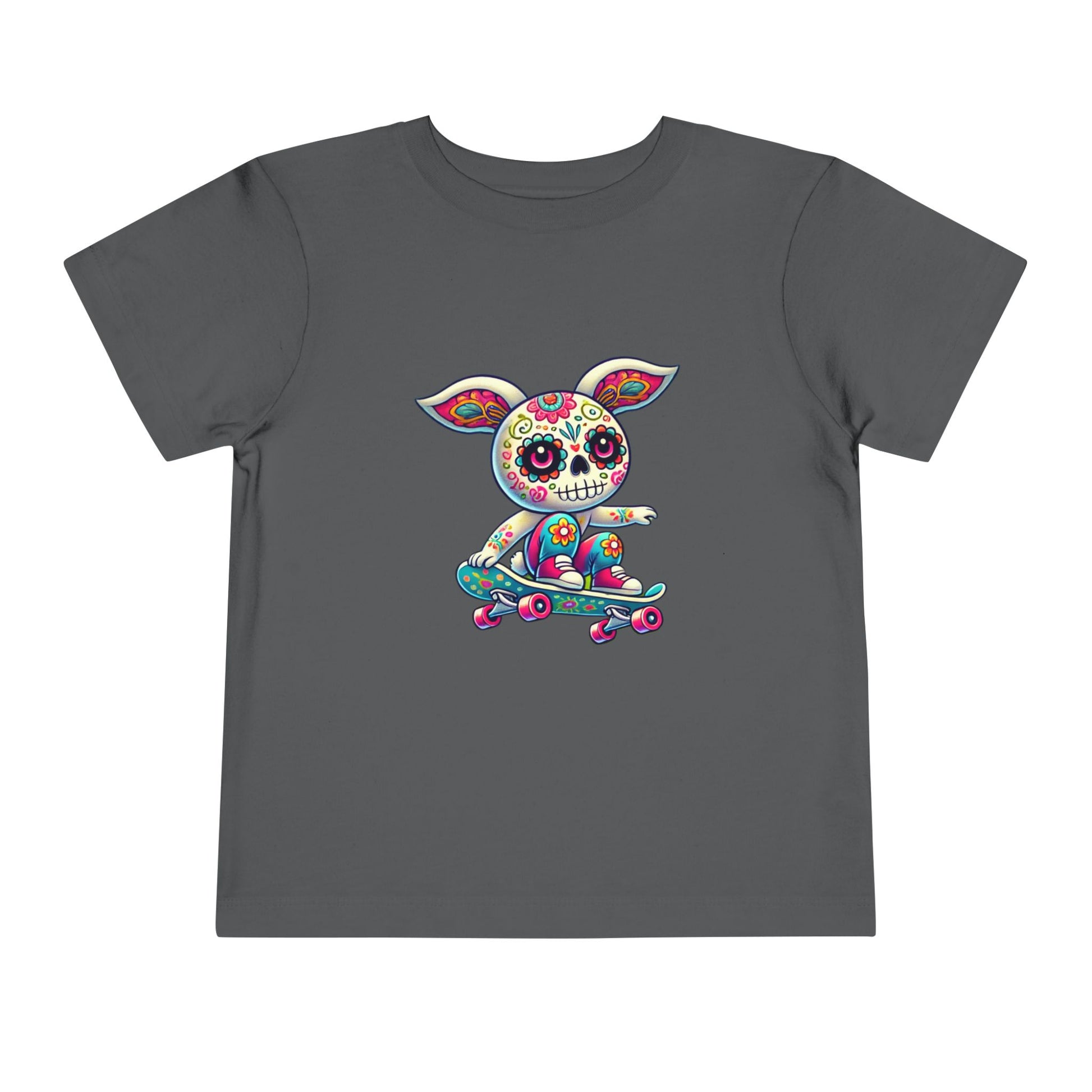 calavera sugar skull skater easter bunny rabbit on skateboard skateboarding grey color tshirt