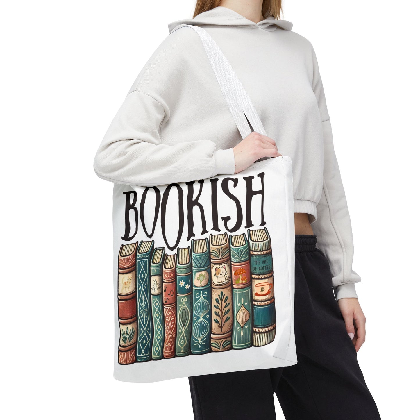 Bolsa de tela con temática de biblioteca para amantes de la literatura