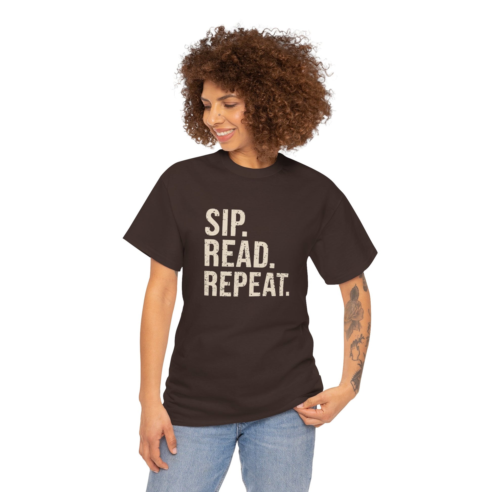 Sip Read Repeat Book Lover Casual Tee Printify