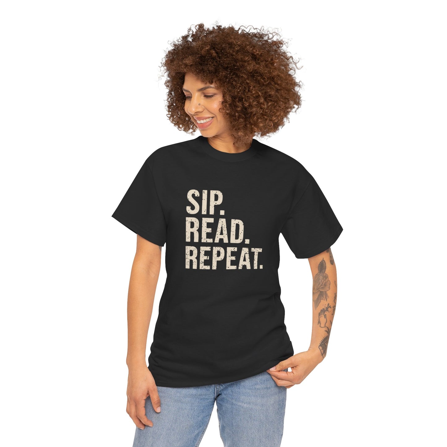 Sip Read Repeat Book Lover Casual Tee Printify