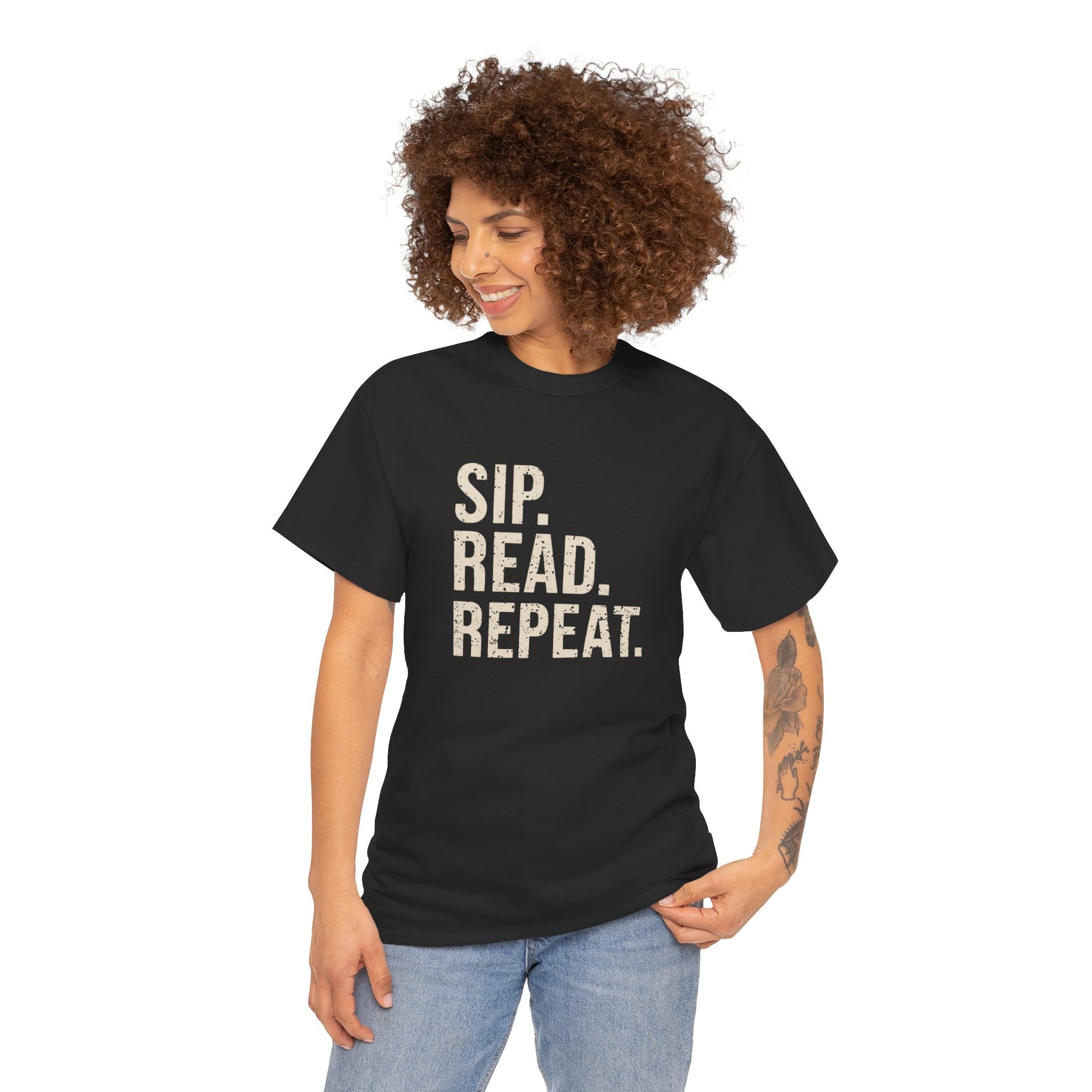 Sip Read Repeat Book Lover Casual Tee Printify