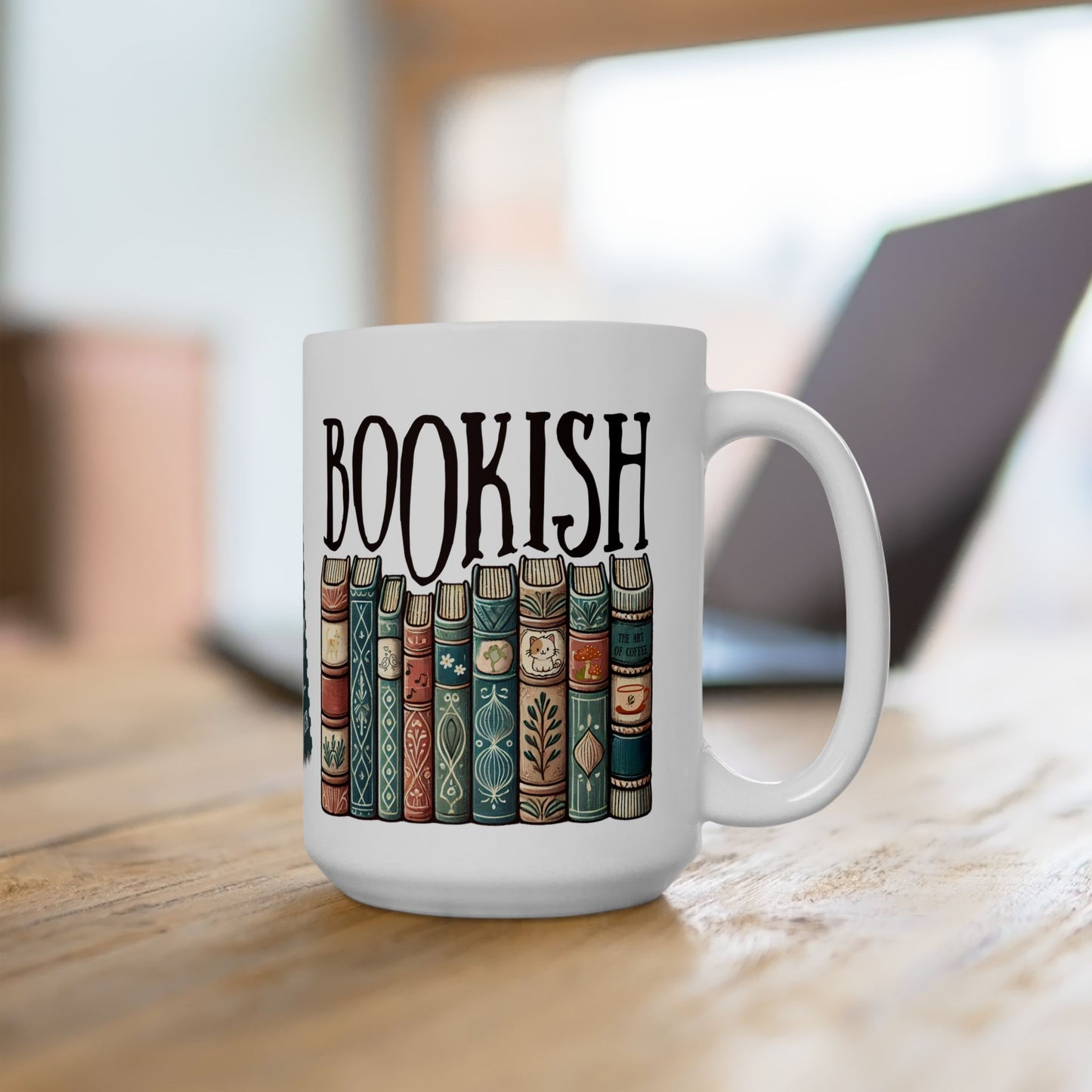 Taza de cerámica blanca Bookish disponible en 11 oz y 15 oz