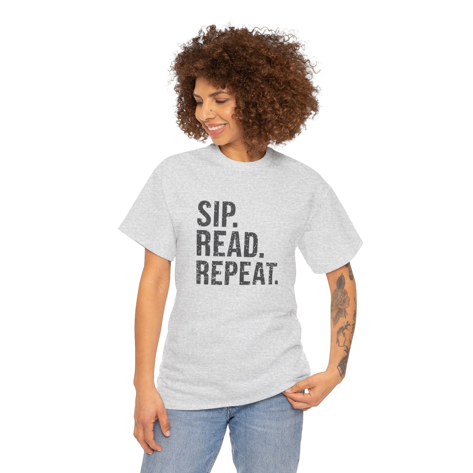 Sip Read Repeat Book Lover Casual Tee Printify