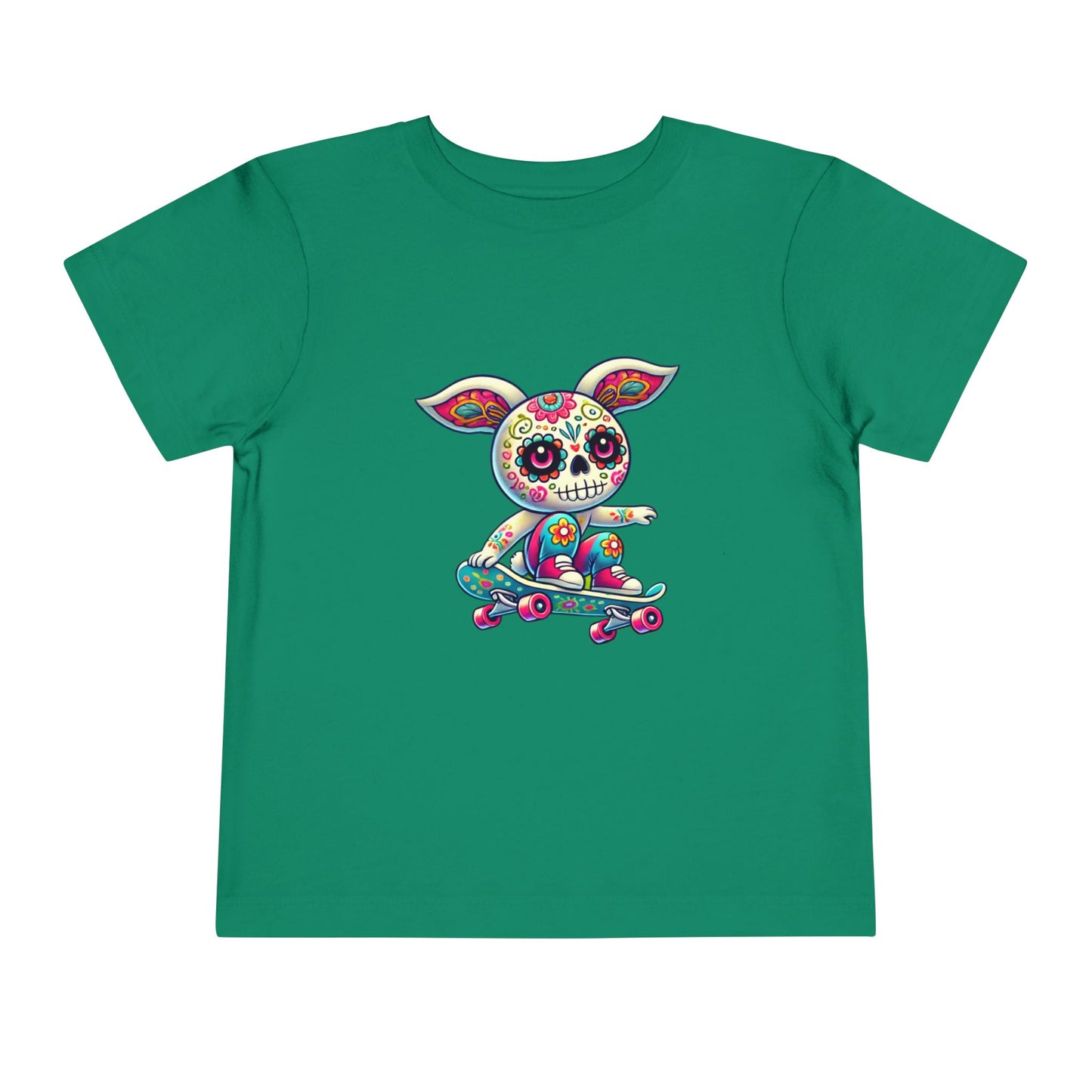 calavera sugar skull skater easter bunny rabbit on skateboard skateboarding green color tshirt