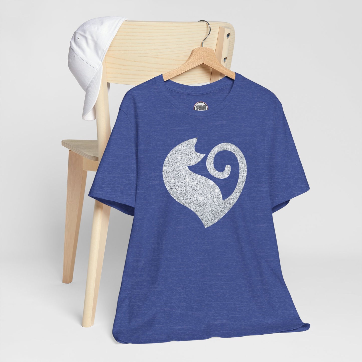 Cat Heart Silver Glitter Look Tee