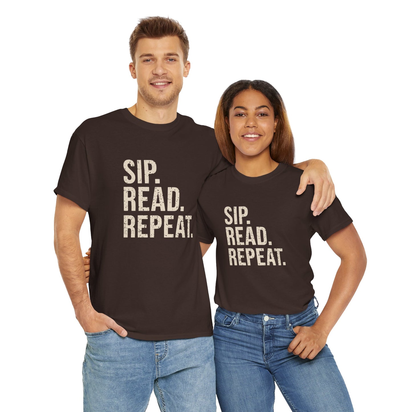 Sip Read Repeat Book Lover Casual Tee Printify