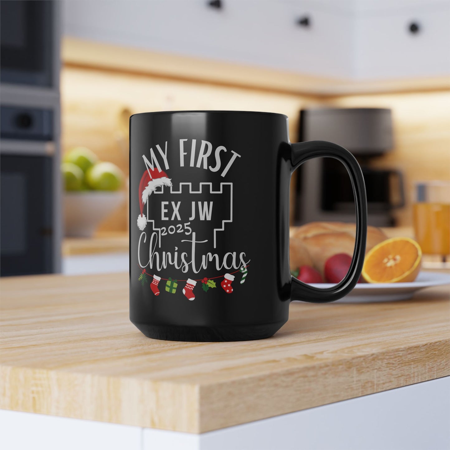 My First Ex JW Christmas Mug, Cult Survivor Gift in Black Printify