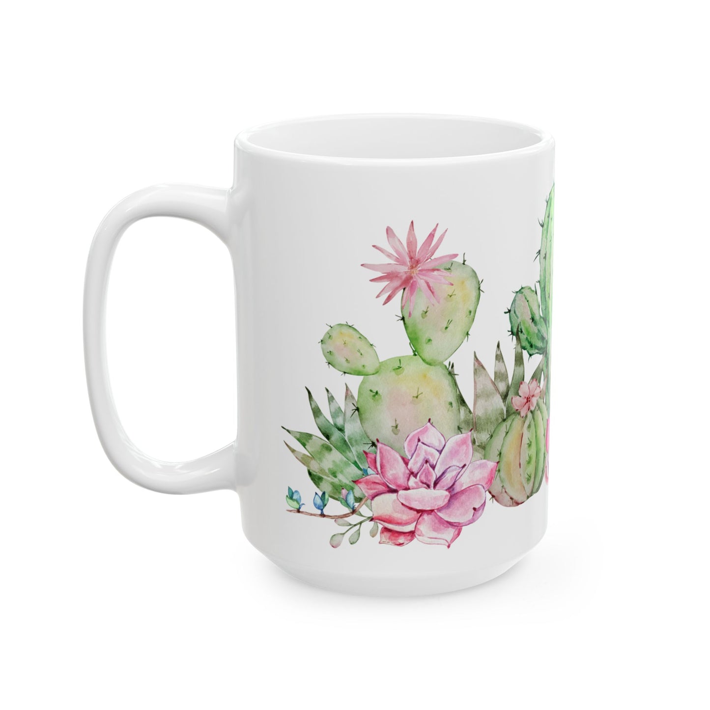 Taza de cerámica con cactus y suculentas en acuarela de 11 oz y 15 oz