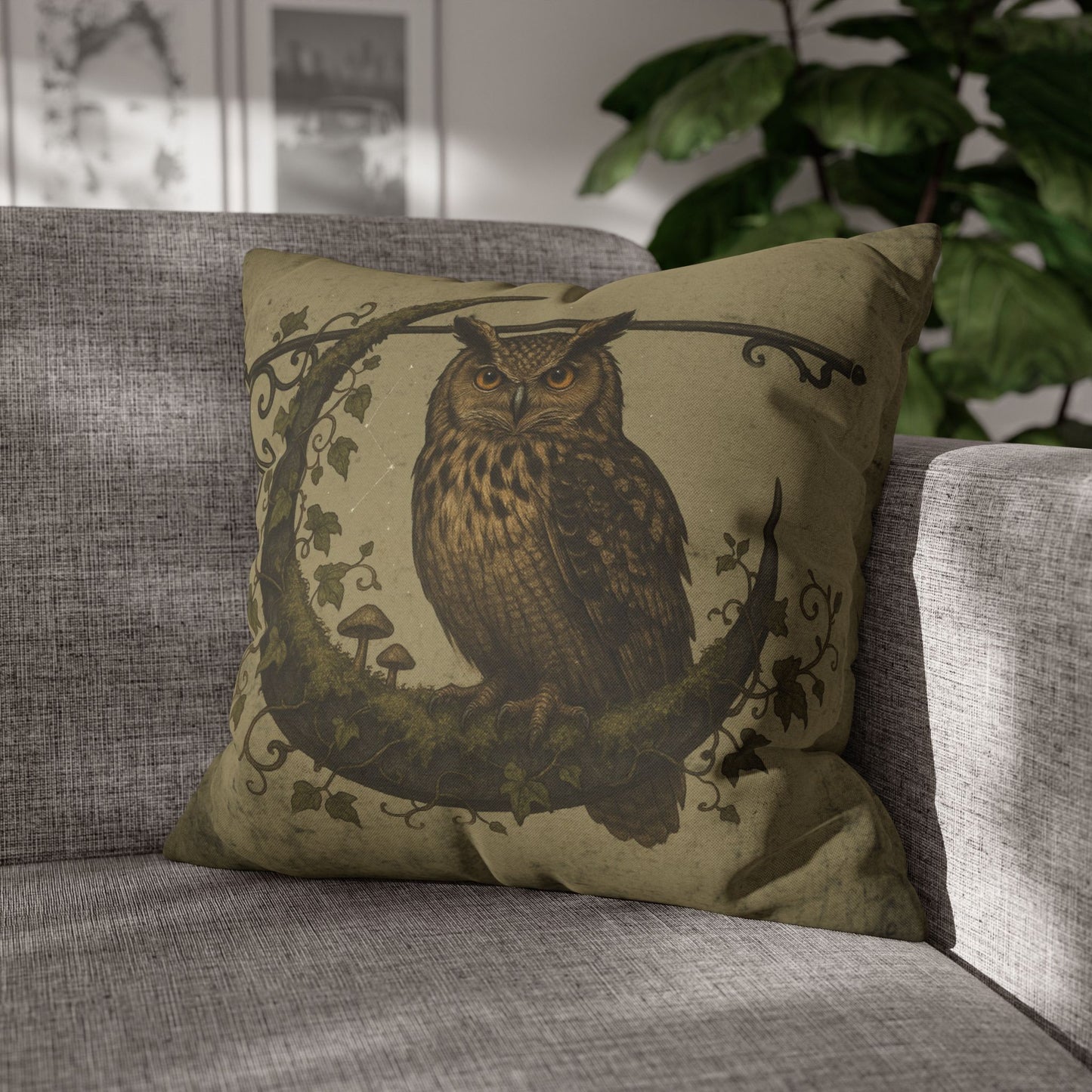 Owl cushion cover 20x20 witchy dark academia pillow