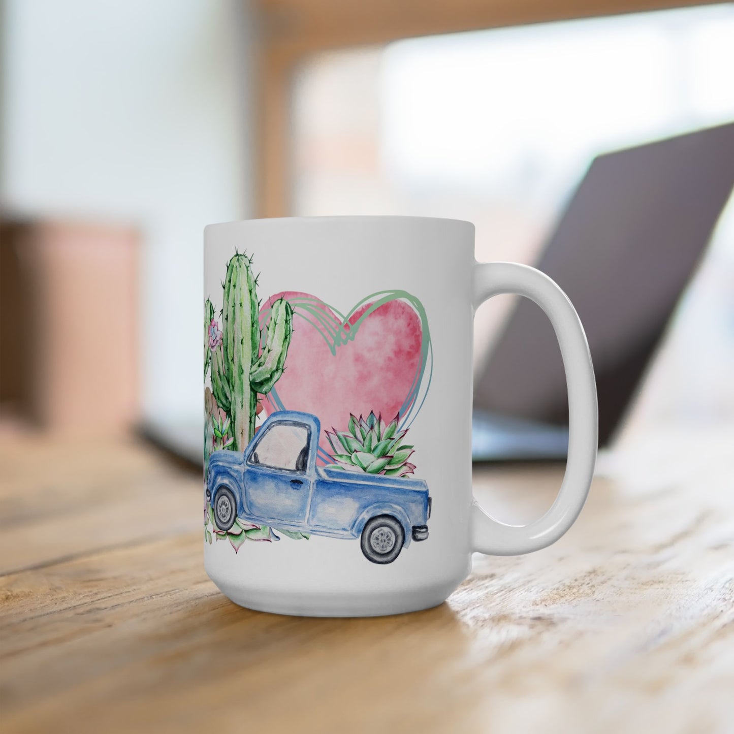 Taza de cerámica con cactus y suculentas en acuarela de 11 oz y 15 oz