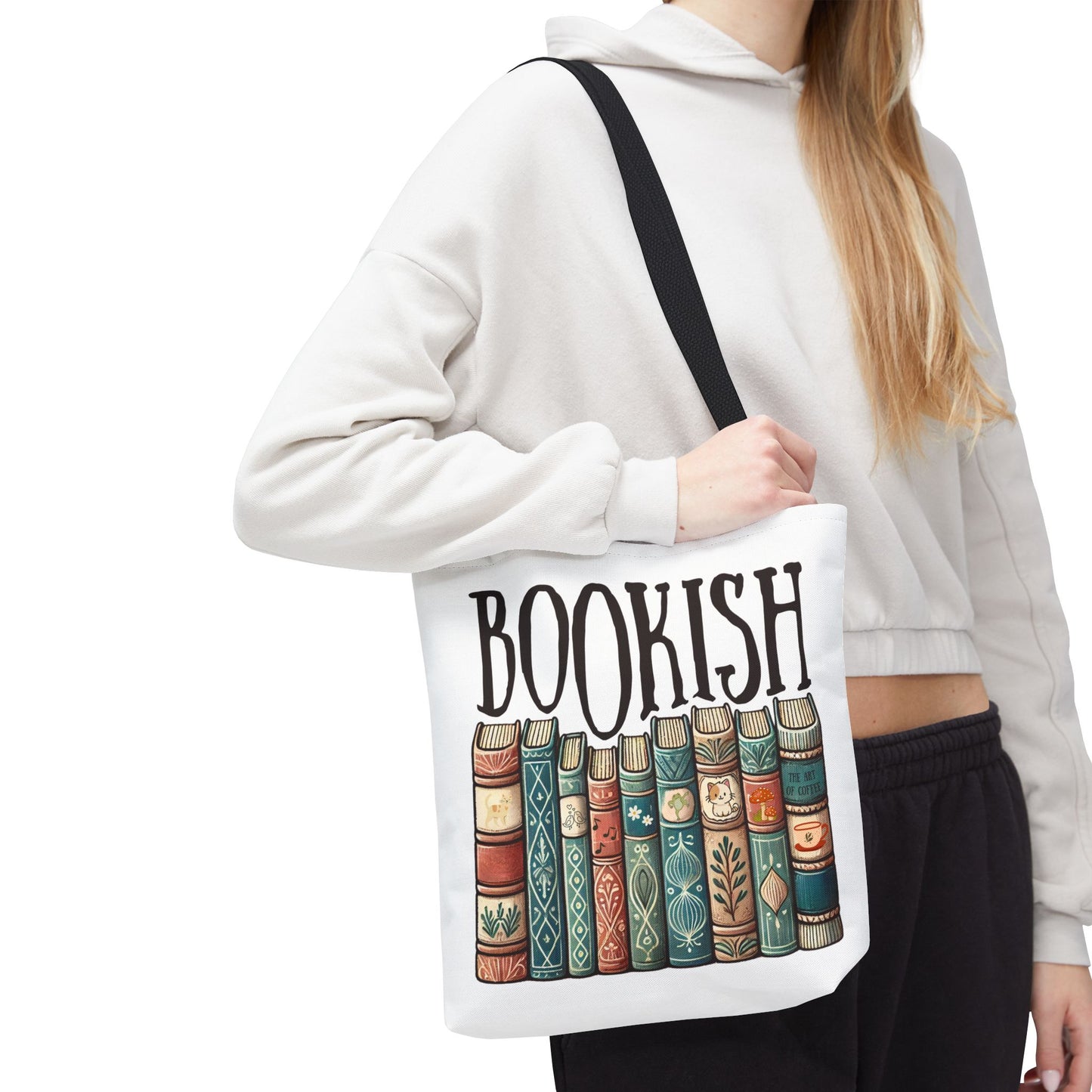 Bolsa de tela con temática de biblioteca para amantes de la literatura