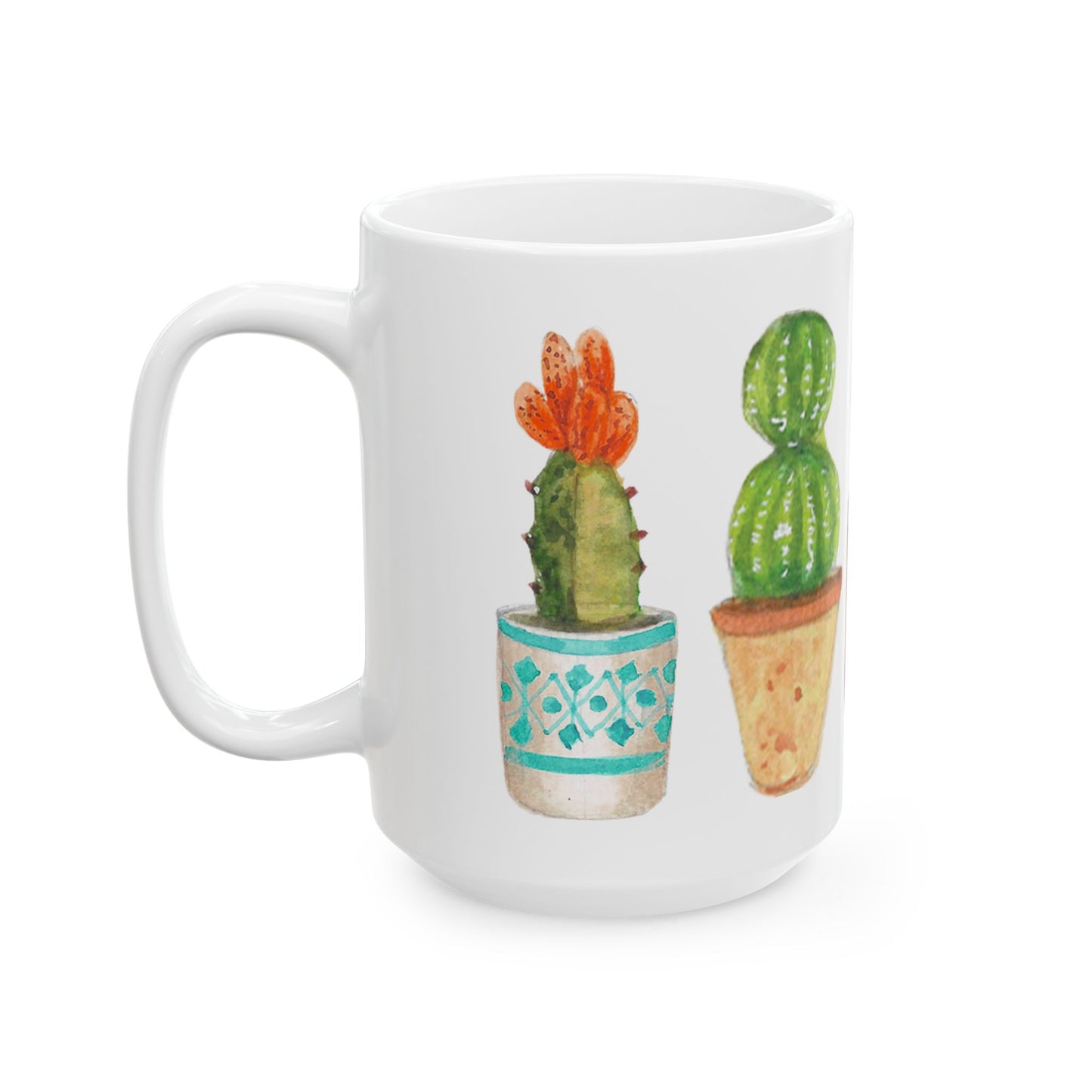 Watercolor Potted Cacti and Succulents Ceramic Mug Cacti Lover Gardener Gift Idea for Green Thumb