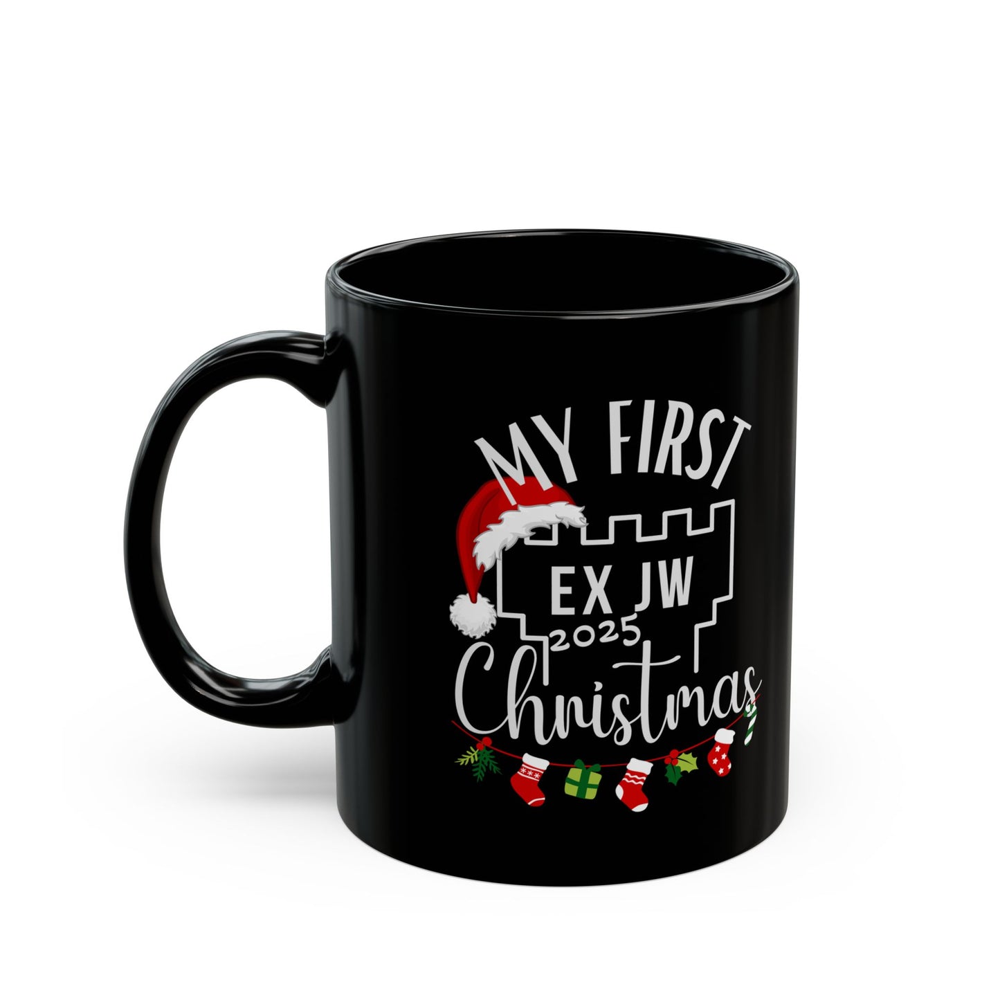 My First Ex JW Christmas Mug, Cult Survivor Gift in Black Printify